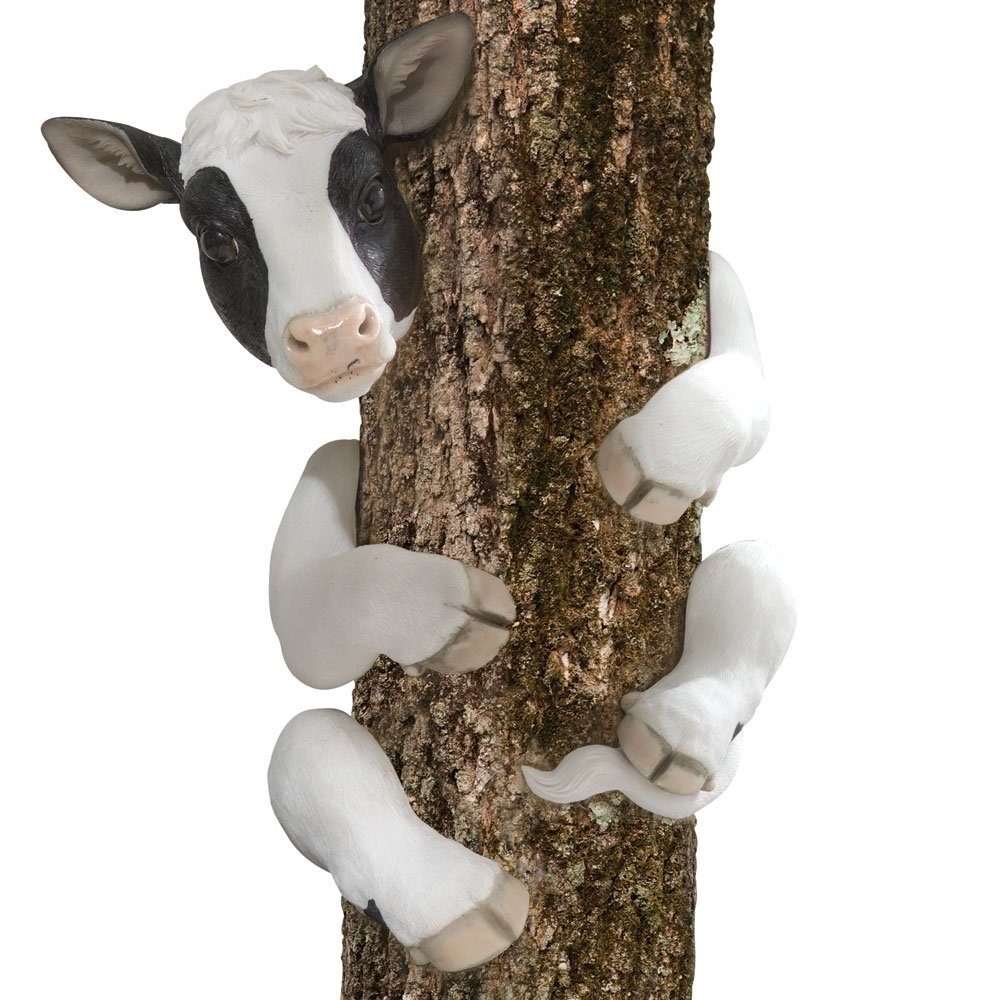 Bits and Pieces Tree Hugger Cow Garden Statue - Whimsical Polyresin Outdoor Sculpture for Lawn & Yard Decor | Perfect for Farmhouse Gardens, Backyard Landscaping & Countryside Home Decor