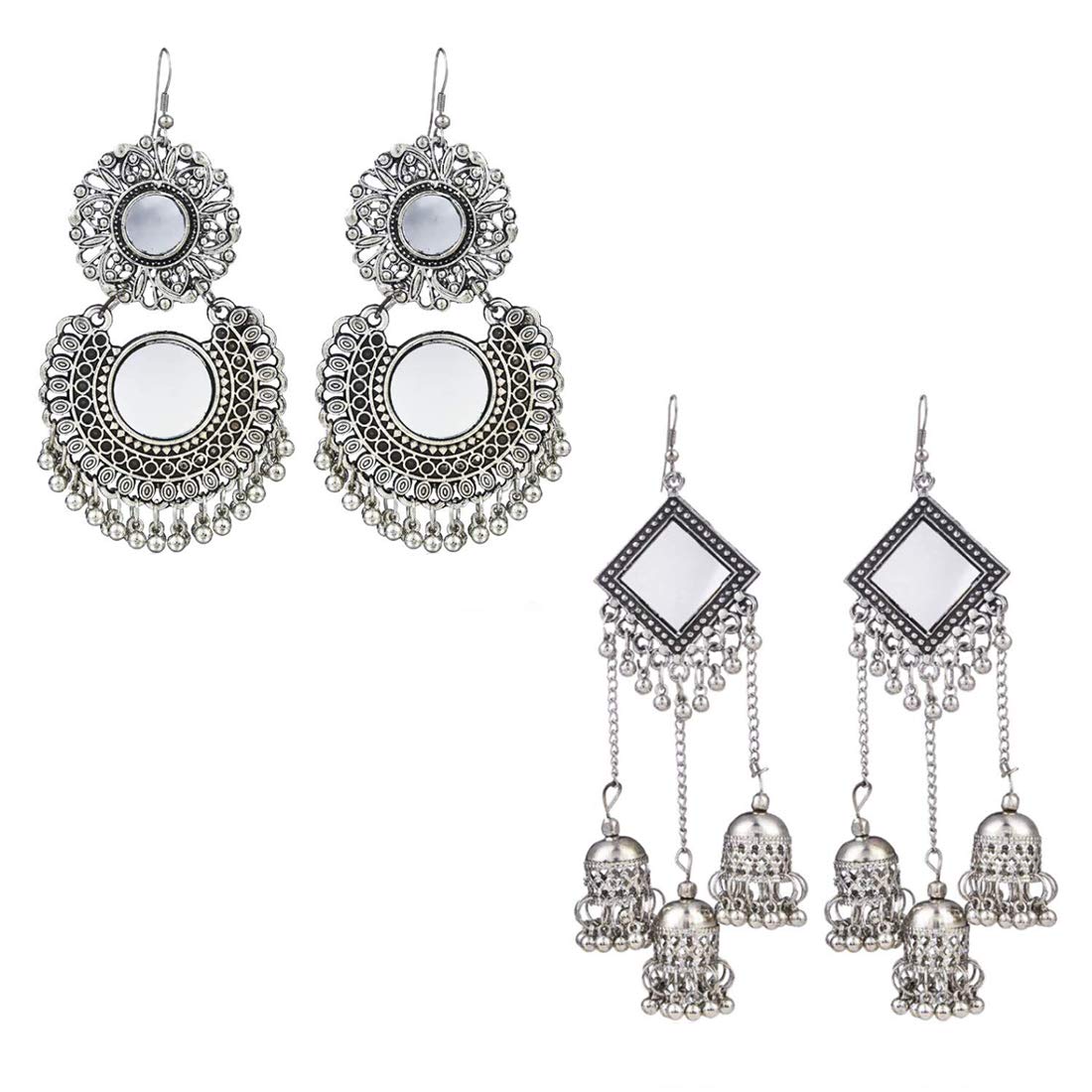 Oxidized Silver Jhumka Earrings for Women & Girls | Traditional Indian Chand Baliyan & Jhumka Set | German Silver Jewelry | Perfect Birthday & Anniversary Gift | Wedding, Party & Festival Accessories
