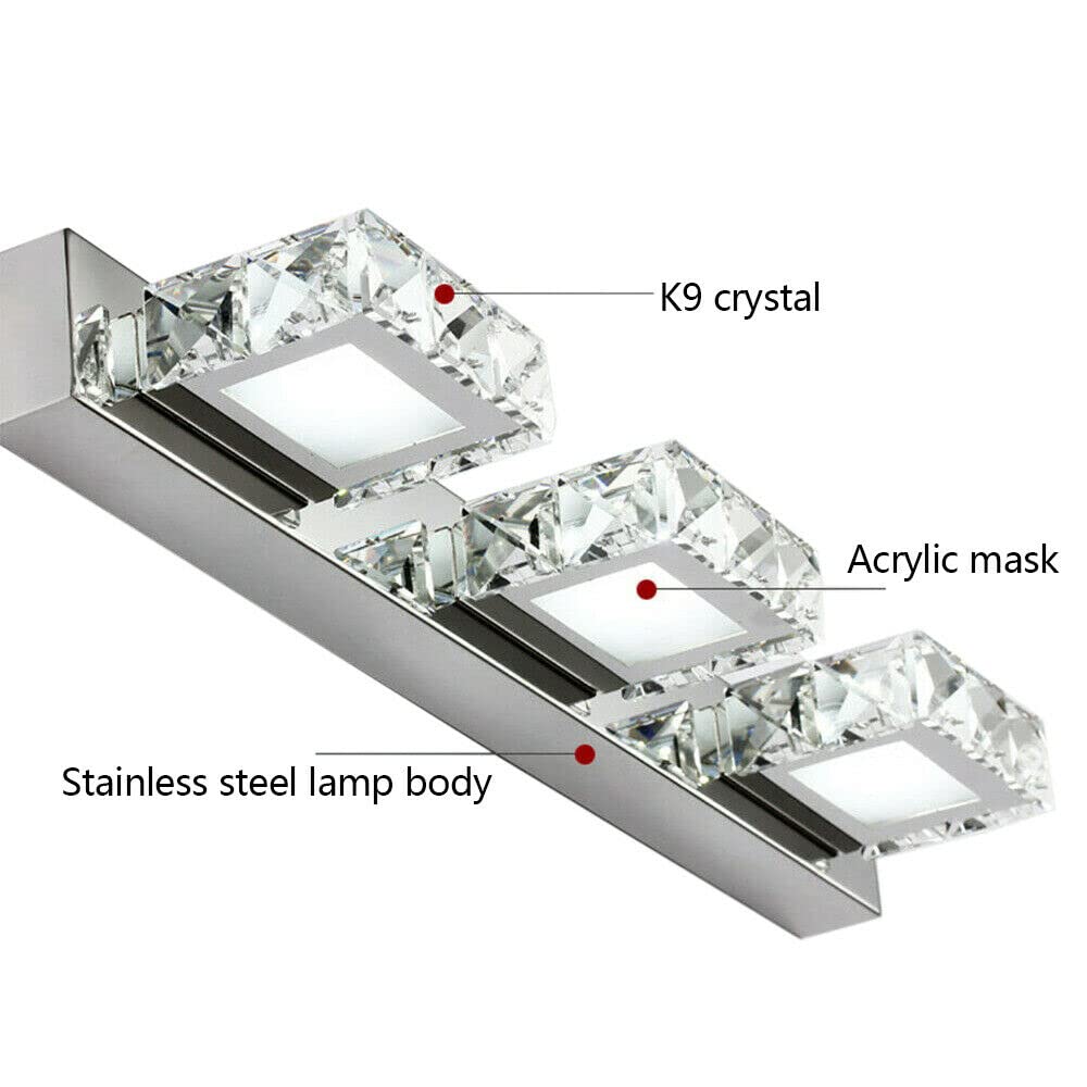 Modern Chrome LED Bathroom Vanity Light - 3 Head Square Wall Mounted Makeup Mirror Lighting Fixture for Toilet, Powder Room & Dressing Area | Cold White Light for Perfect Makeup Application & Grooming