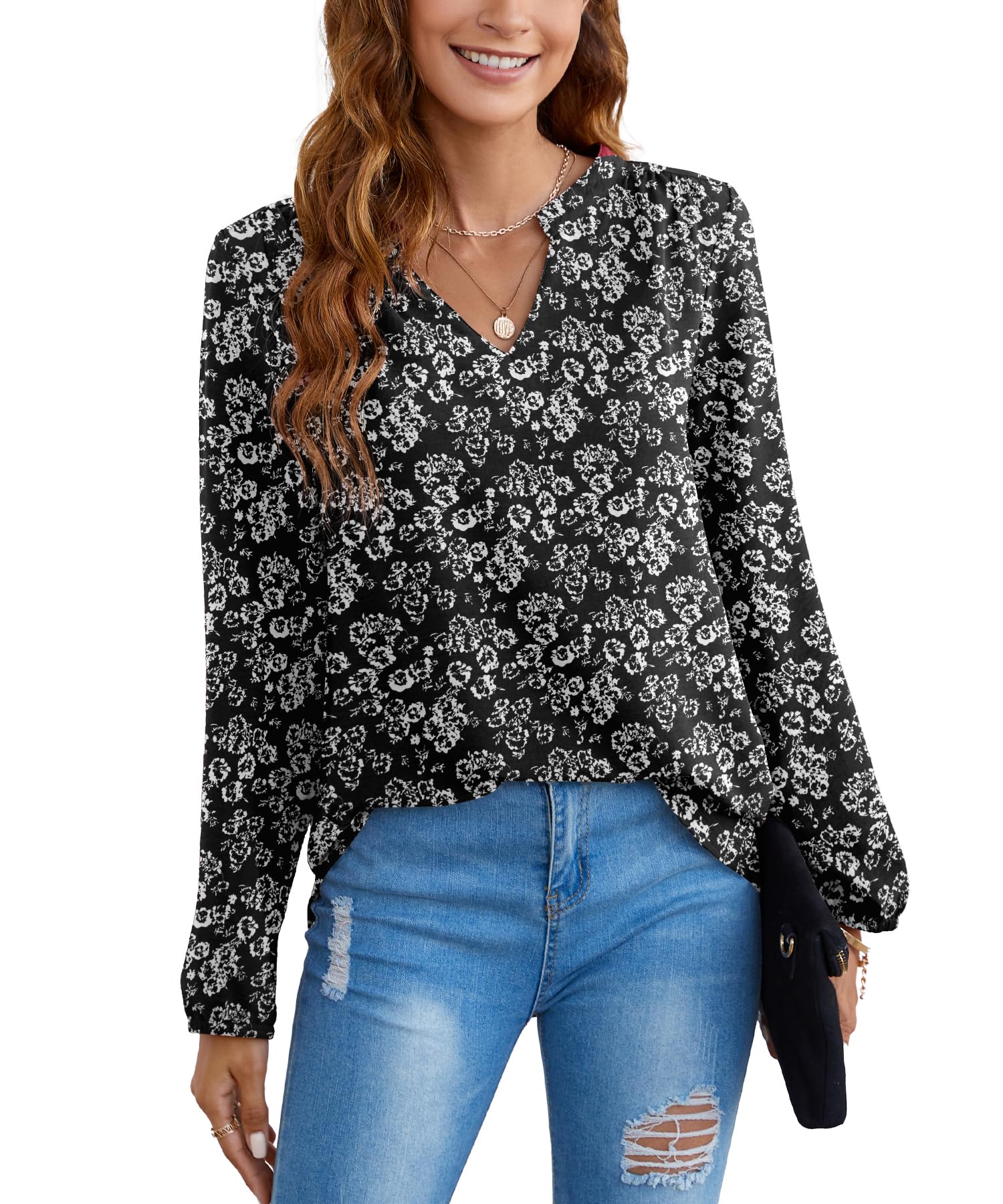 Women's V-Neck Long Sleeve Blouse - Business Casual Shirt Tops for Fall 2024 | Office Wear, Work Outfits & Professional Attire
