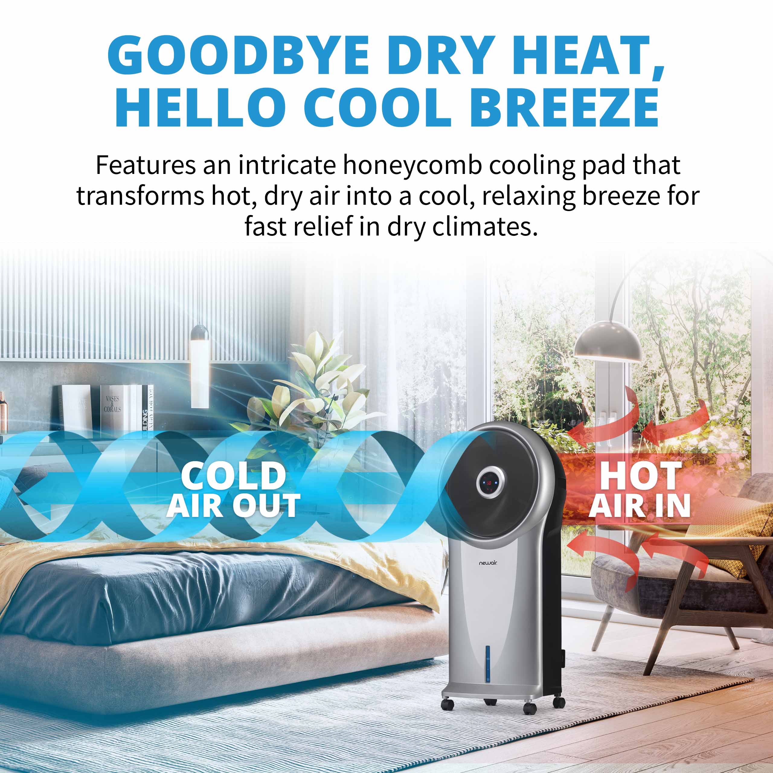 Newair® 470 CFM Evaporative Air Cooler & Portable Cooling Fan - Silver | Indoor & Outdoor Cooling for Home, Office, Patio