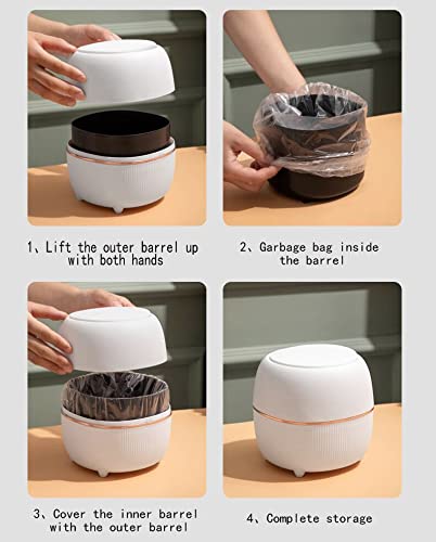 Creative Mini Desktop Trash Can with Lid - Small Plastic Waste Bin for Home & Office - Includes 50 Trash Bags (White) | Perfect for Desk, Bathroom, Bedroom & Car Organization