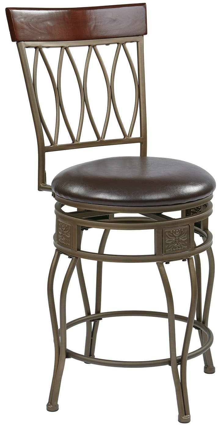 Cosmo Metal Swivel Bar Stool with Espresso Faux Leather Seat - Adjustable Height Counter Stool for Kitchen Island, Home Bar & Dining Room [CSM2630 ES]