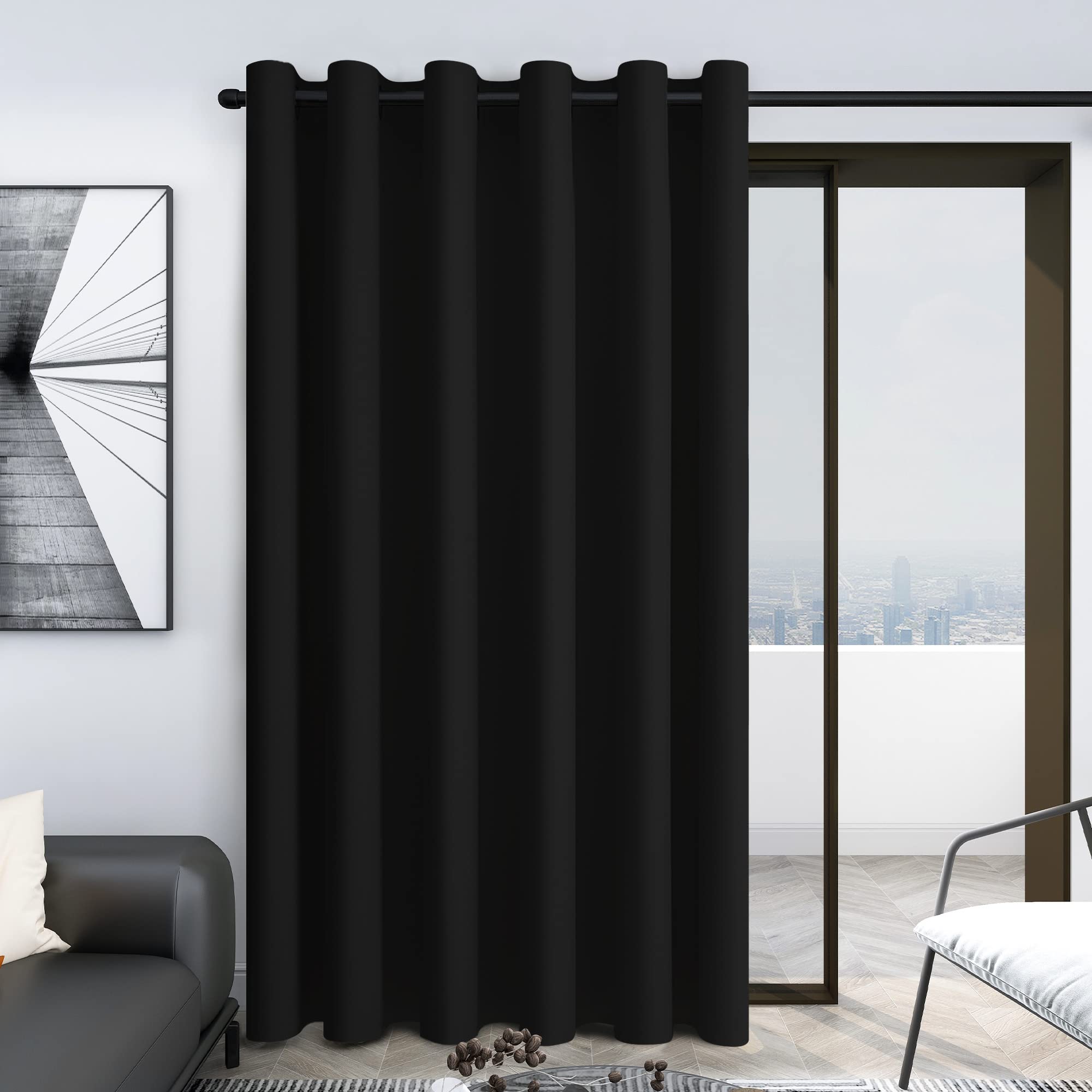 Deconovo 100% Blackout Curtains for Bedroom - Noise Reducing Thermal Insulated Drapes, Grommet Room Darkening Window Panels - Light Blocking & Privacy Protection (Black, 80x84 Inch, 1 Panel) - Perfect for Nursery, Home Theater & Shift Workers