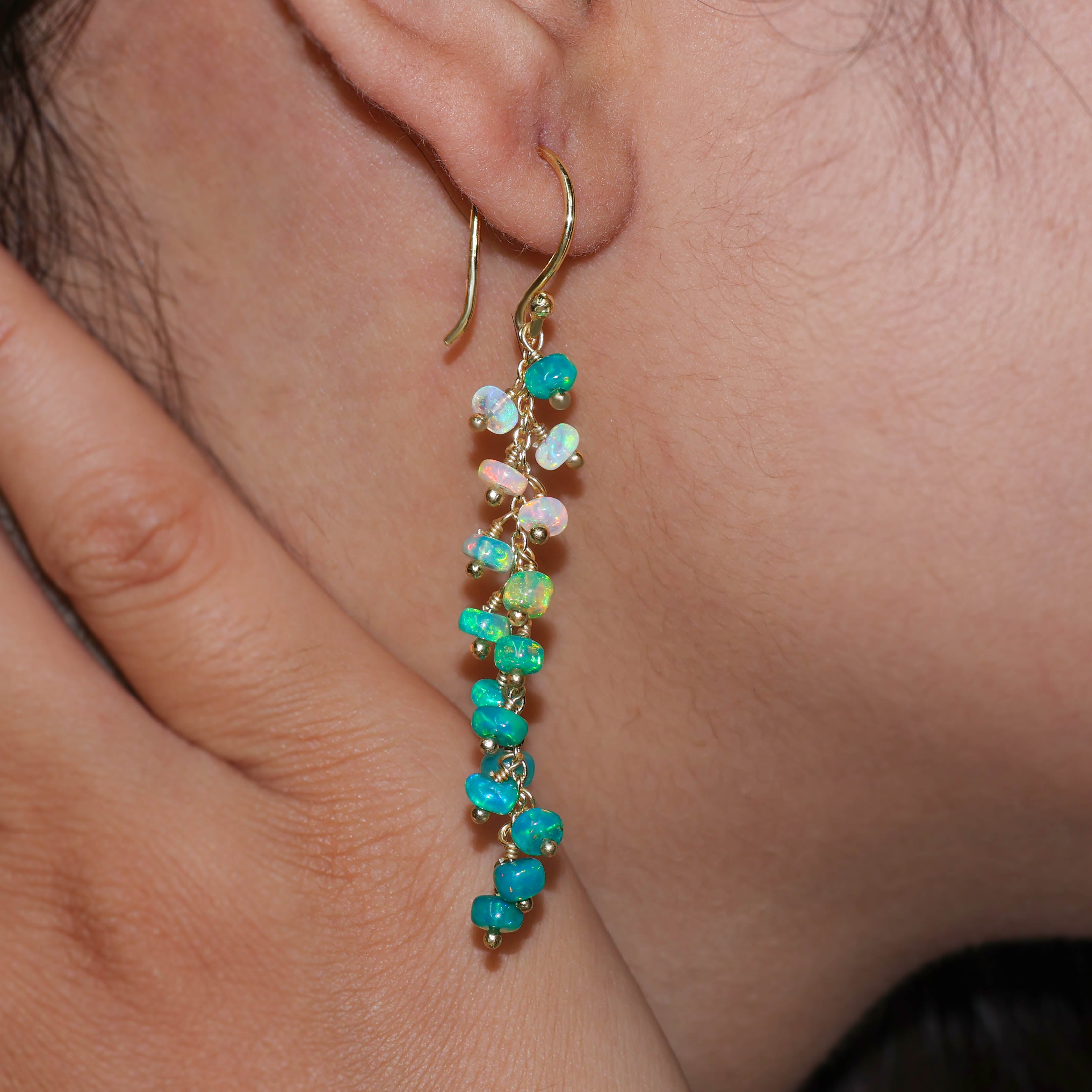 Ethiopian Opal Beaded Dangle Drop Earrings for Women - Handmade Boho Jewelry for Parties, Weddings & Special Occasions