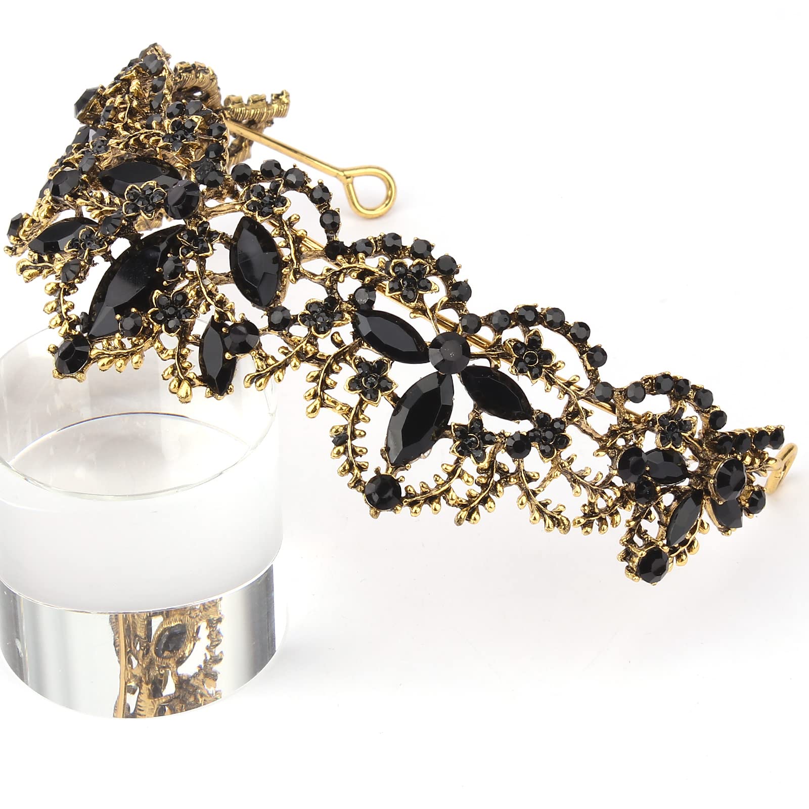 Elegant Black Tiara with Gold Crown for Women & Girls - Crystal Rhinestone Headband for Wedding, Birthday, Prom, Bridal Party | Perfect for Halloween Costume & Christmas Gift - Princess Party Accessory