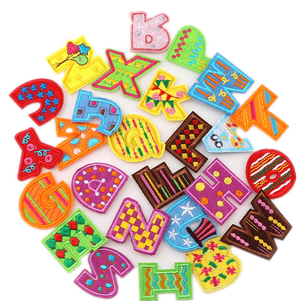 26pcs A-Z Alphabet Iron On Patches - DIY Animal Shaped Sew On Appliques for Jeans, Jackets & Backpacks | Fun Letter Patches for Kids Clothing, School Uniforms & DIY Crafts (Style 8)