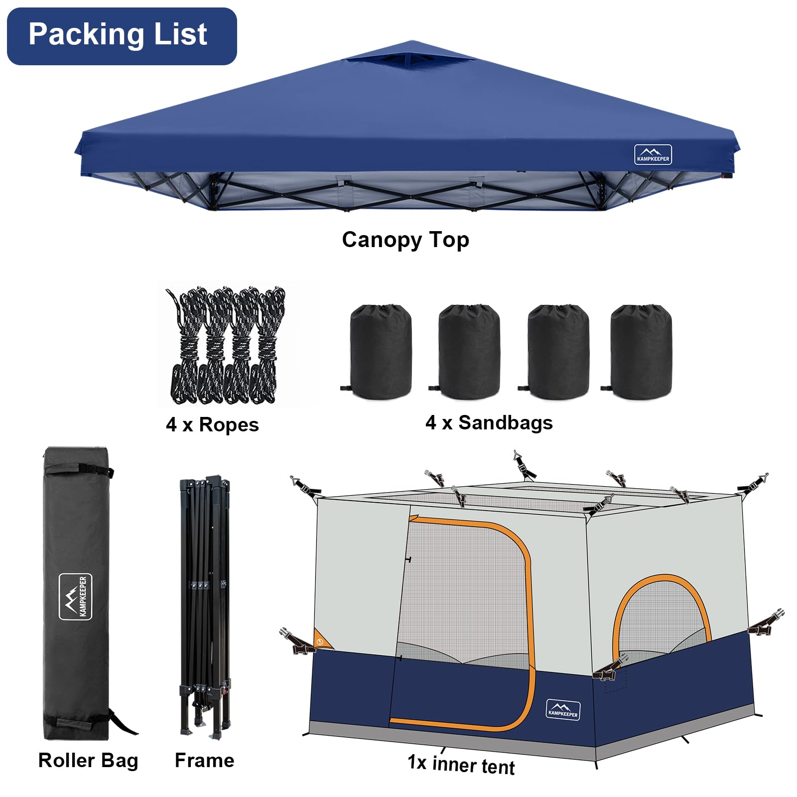 KAMPKEEPER 6-Person Camping Tent - 10x10 FT Pop Up Canopy Tent with Removable Inner Tent | Converts Straight Leg Canopy to Camping Shelter | Includes Frame & Fully Vented Roof | Perfect for Family Camping, Backpacking & Outdoor Adventures