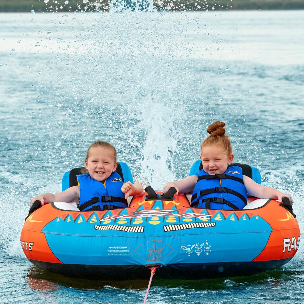 RAVE Sports Tirade II Inflatable Boat Towable Tube - 1-2 Rider Water Sports Towable for Lakes & Rivers, Perfect for Summer Fun & Family Adventures