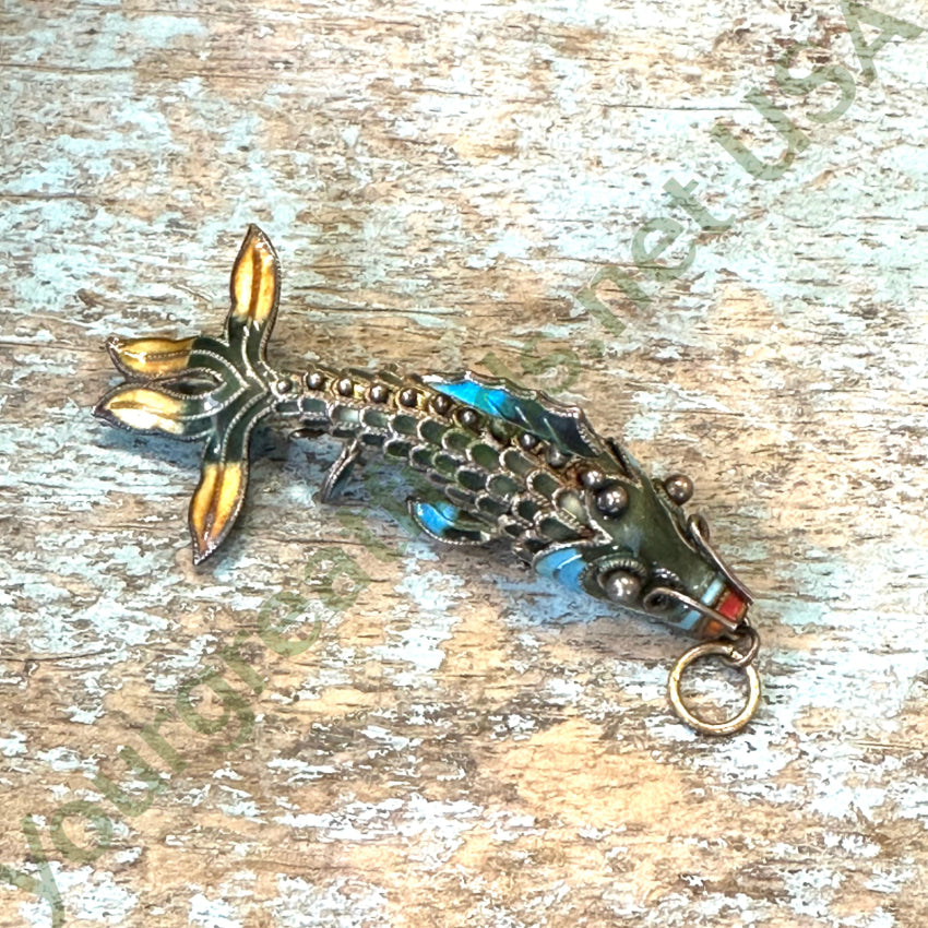 Vintage Chinese Export Sterling Silver Cloisonné Articulated Fish - Handcrafted Collectible Jewelry for Home Decor & Gift Giving