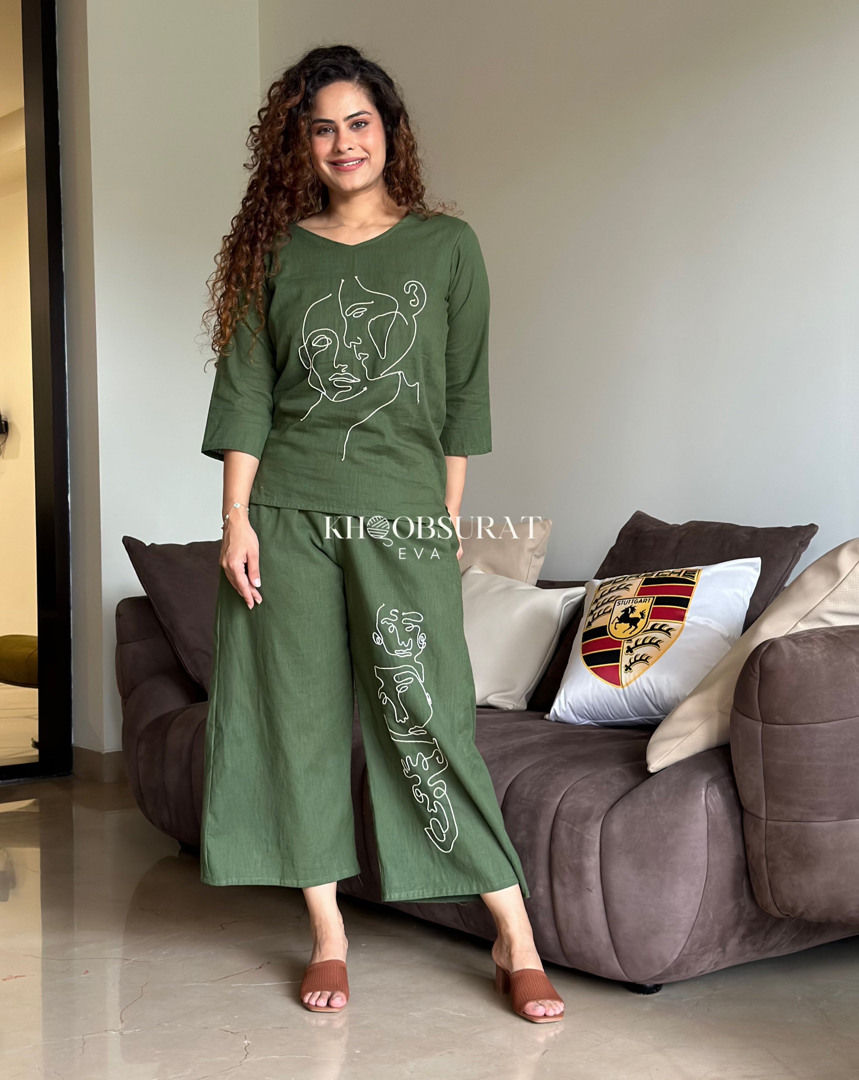 Stylish Green Casual Coord Set for Women - Soft & Comfortable Outfit for Everyday Wear | Perfect for Work, Travel & Relaxation