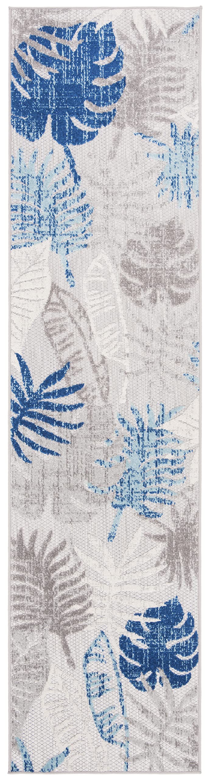 SAFAVIEH Cabana Collection 2' x 6' Runner Rug - Grey & Blue Botanical Design, Non-Shedding Washable Indoor Outdoor Rug for Patio, Backyard, Mudroom, Kitchen, Hallway & Entryway (CBN831F)