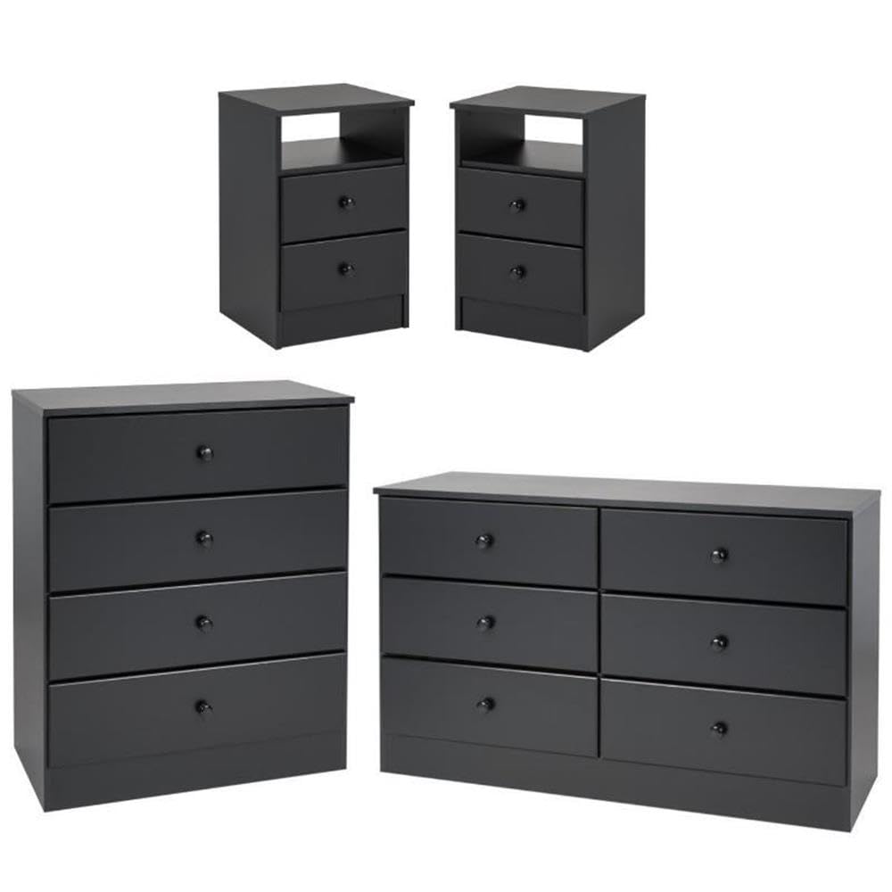 Home Square 4-Piece Bedroom Furniture Set with 2 Nightstands, Double Dresser & 4-Drawer Chest - Modern Bedroom Storage Solution for Master Bedroom or Guest Room