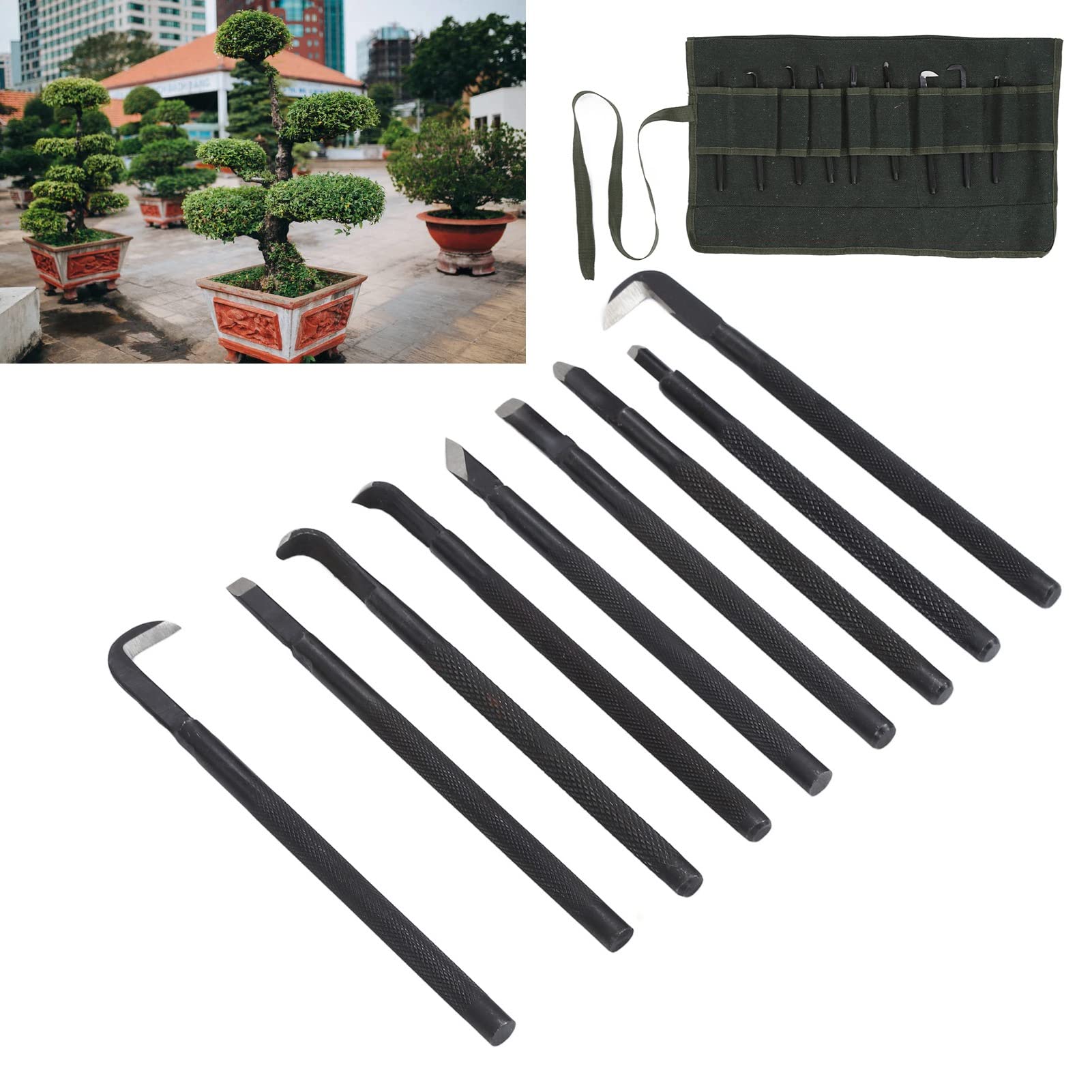 **9-Piece Wood Carving Tool Set - Manganese Steel Drawing Knife, Scraping & Pruning Tools for Gardening, Bonsai & Woodworking - Perfect for DIY Wood Carving, Garden Maintenance & Concave Shaping**