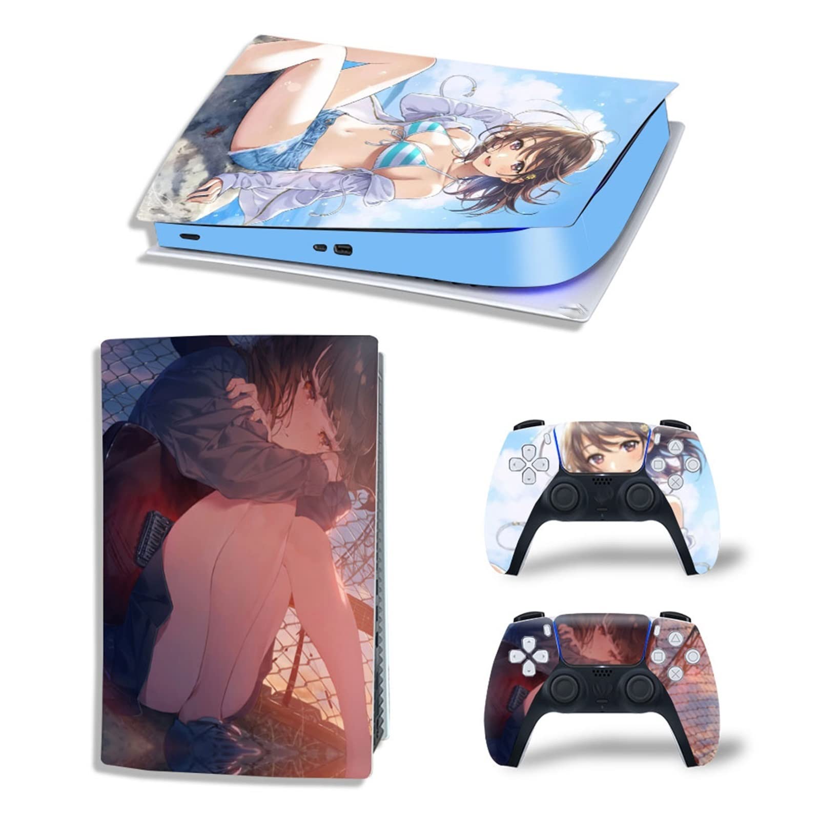 Anime Vinyl Skin Decal for PS5 Digital Edition - Scratch-Resistant Protective Cover for 2 Controllers - Bubble-Free Application - Gaming Console Accessories for Anime Fans & Gamers