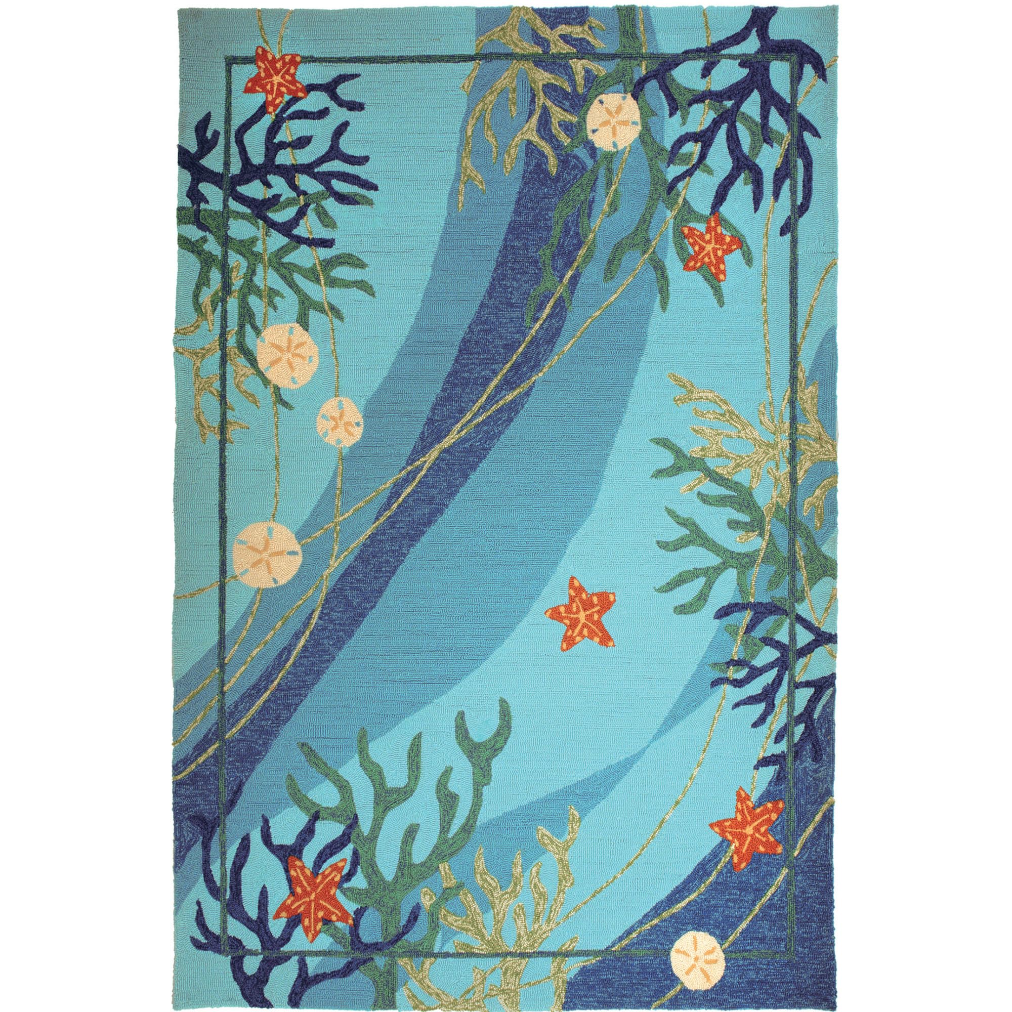 Robin Pickens Homefires Indoor/Outdoor Area Rug - 3' x 5' Underwater Coral & Starfish Design - Perfect for Patio, Deck, Living Room or Beach House Decor