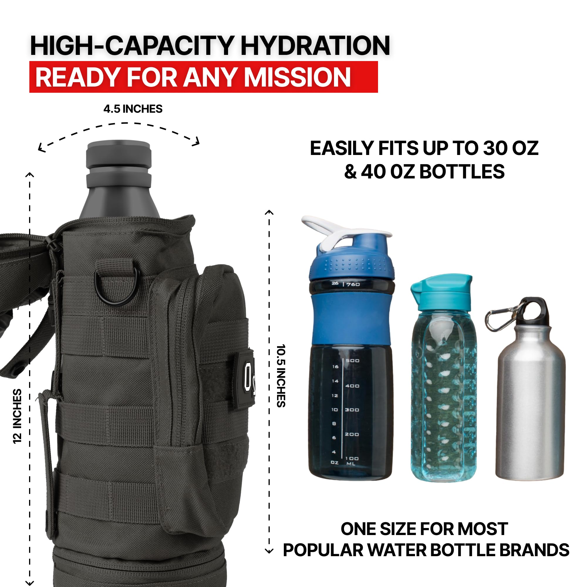 Molle Water Bottle Pouch - Insulated Water Bottle Holder for 32oz & 40oz Bottles - Durable Molle Hydration Pouch for Backpacks, Hiking & Outdoor Activities - Keeps Drinks Cold Longer