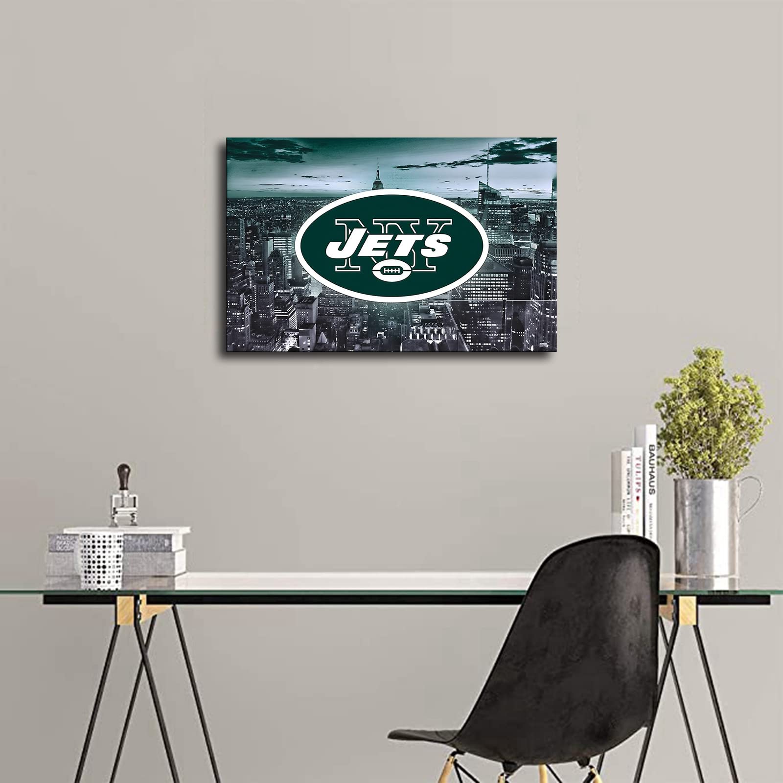 New York Jets Football Poster - 16x24 Inch Unframed Canvas Wall Art - American Football Sports Decor for Living Room, Bedroom, Man Cave & Game Room - Premium Printed NFL Team Decoration