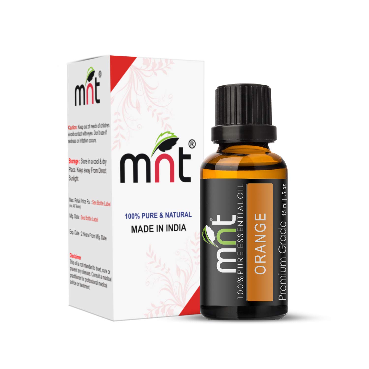 100% Pure & Natural MNT Orange Essential Oil - Therapeutic Grade for Skin Lightening, Hair Care, Face & Body | Aromatherapy Diffuser Oil (15ml) - Perfect for Relaxation, Massage & DIY Beauty Recipes