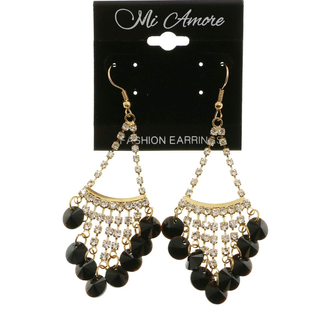 Mi Amore Chandelier Earrings - Gold Tone & Black Crystal Dangle Earrings for Women | Elegant Evening Party, Wedding & Prom Jewelry Accessories