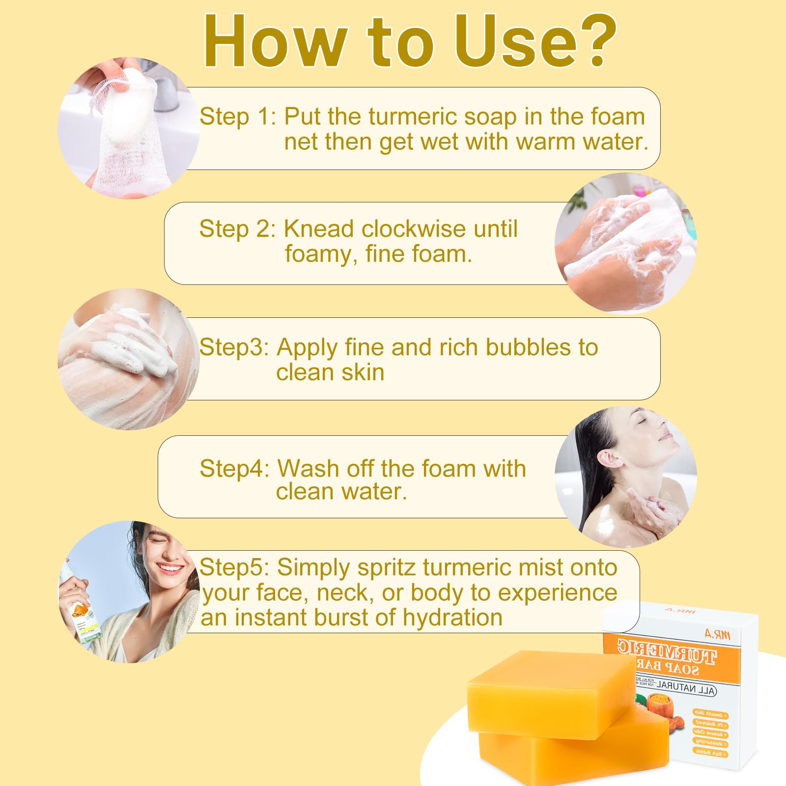 Organic Turmeric Soap Bar & Facial Mist Set - 2PCS Vitamin C Enriched Lemon Turmeric Soap for Face & Body + 1PC Antibacterial Turmeric Face Spray | Natural Skincare, Acne Treatment, Brightening & Hydration | Perfect for Daily Cleansing, Travel & Gift Giving