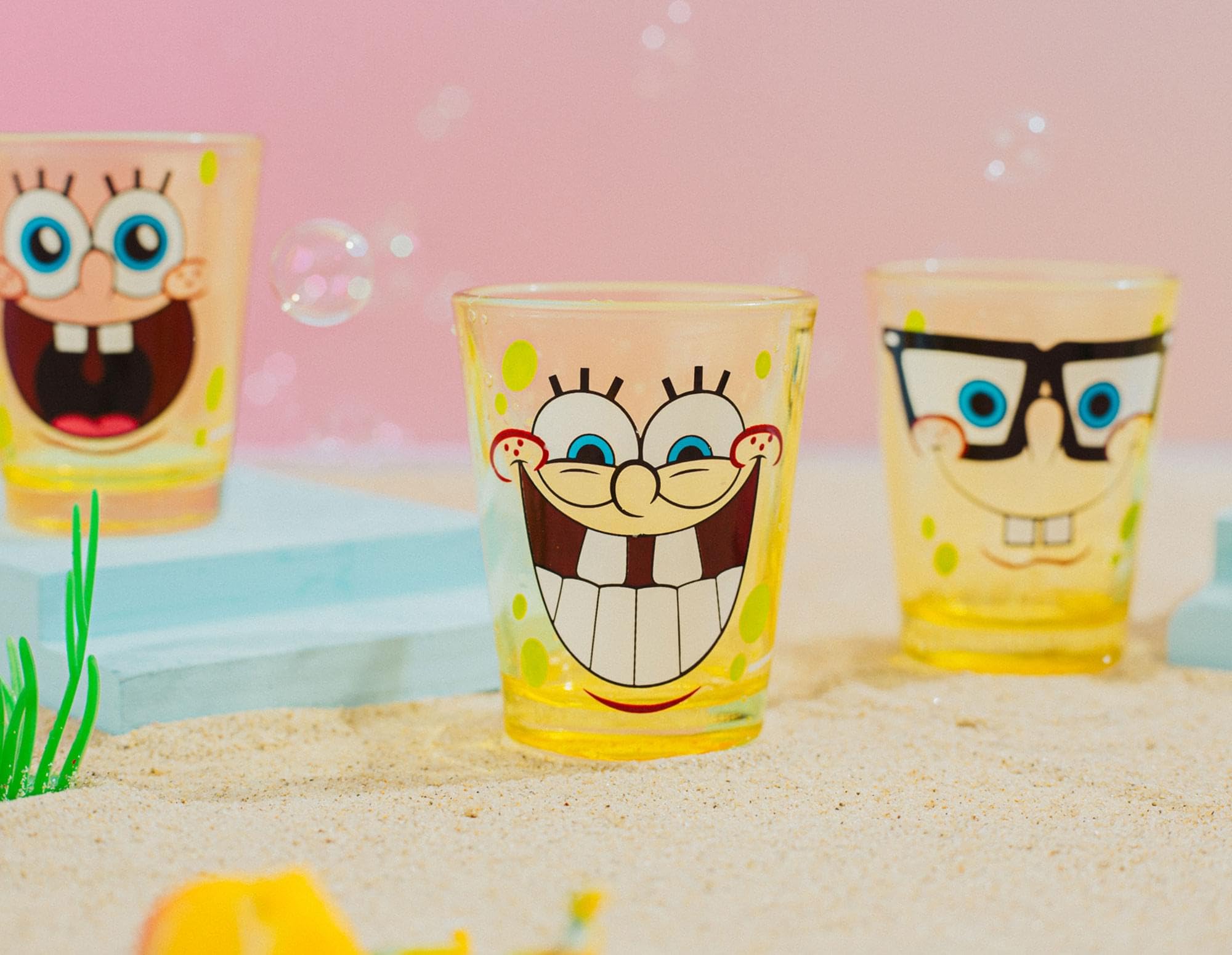 Nickelodeon SpongeBob Faces Mini Glass Set - 4-Pack Collectible Drinking Glasses for Kids & Adults | Perfect for Parties, Gifts & SpongeBob Fans