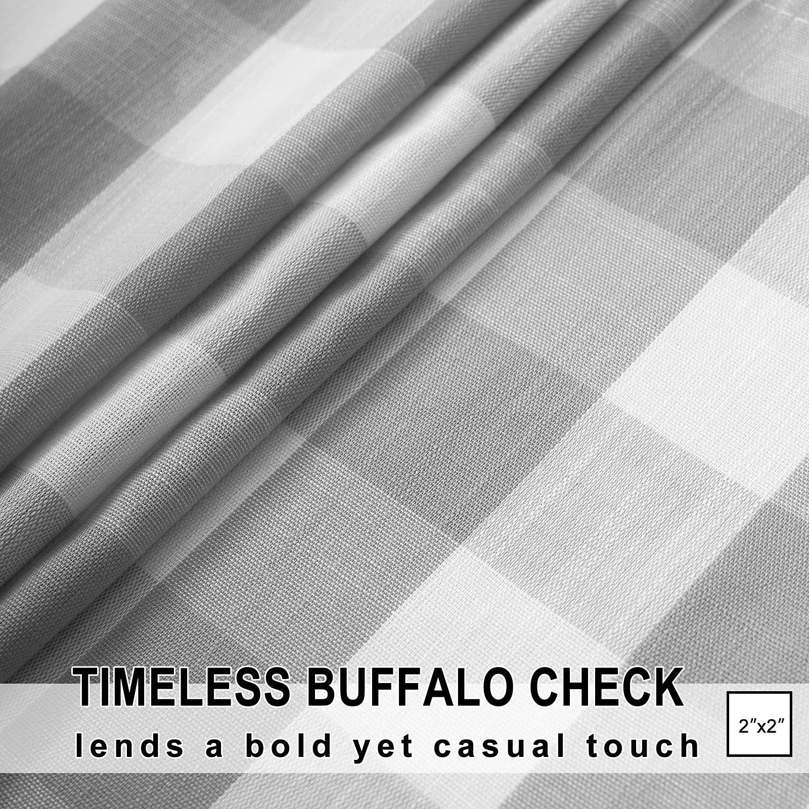 Treatmentex Grey-White Check Kitchen Tier Curtains - 24 Inch Length Semi-Sheer Café Curtains for Windows (27W x 24L, 2 Panels, Rod Pocket) - Perfect for Kitchen, Basement, Laundry Room & Bathroom Decor