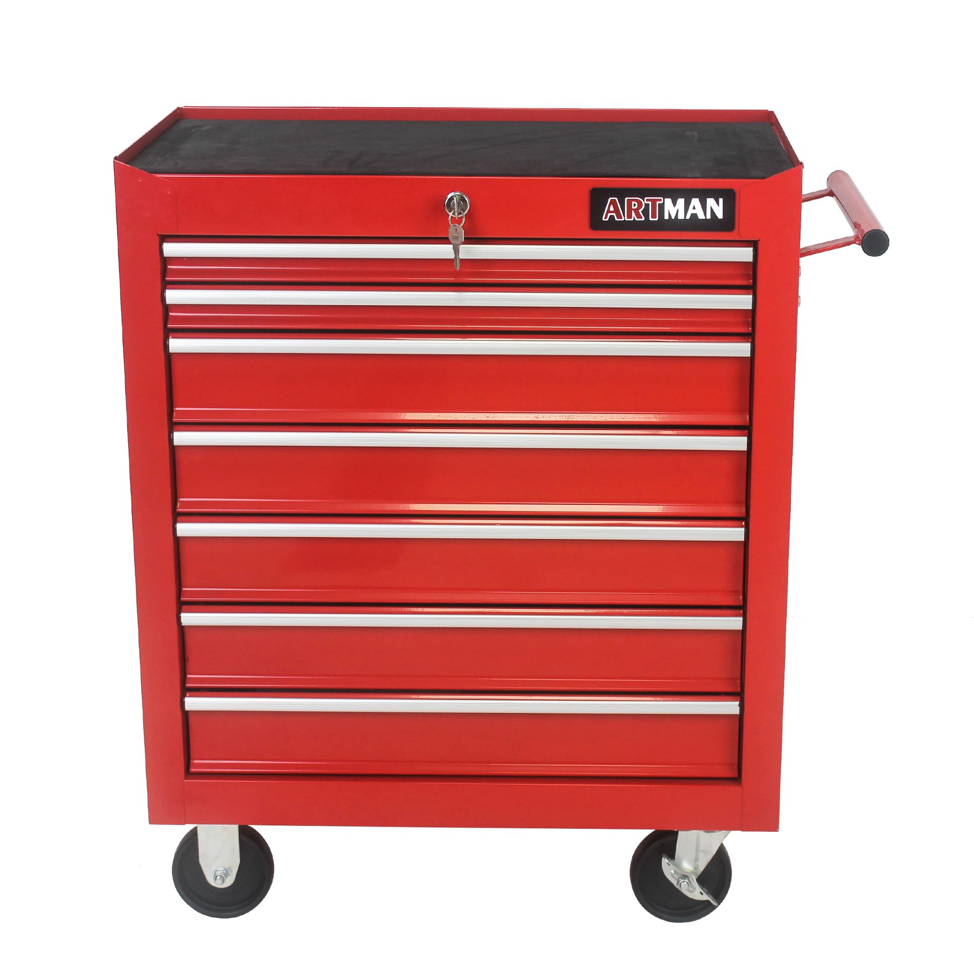 7-Drawer Rolling Tool Cart Cabinet with Locking System - Heavy Duty Mobile Tool Storage Organizer with Wheels, Red - Perfect for Garage, Workshop, Auto Repair & DIY Projects