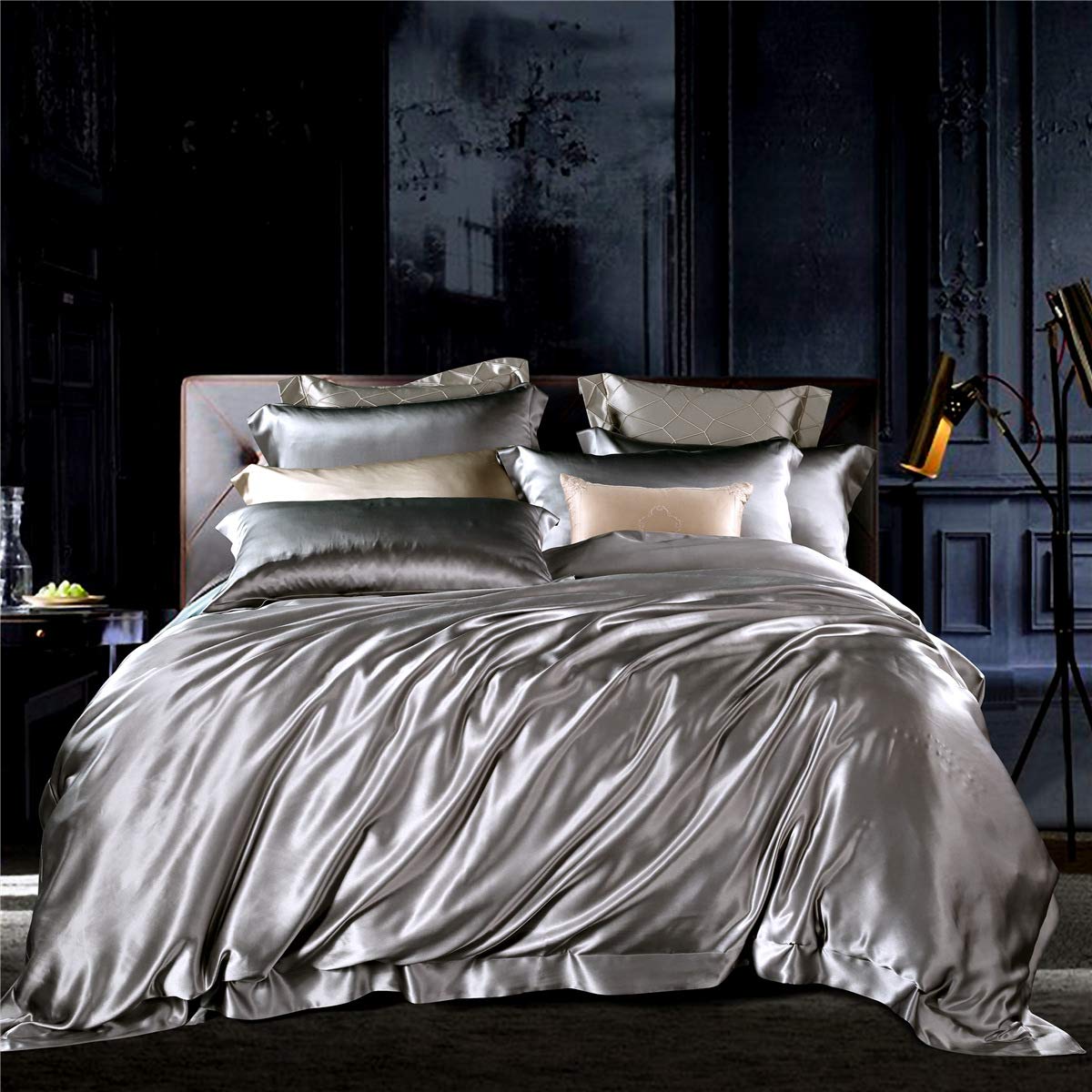 Orose 25 Momme Heavy Silk Bed Sheets Set - Luxury Classic Style Bedding for Deep Sleep (Silver Grey, California King) | Premium Silk Sheets for Master Bedroom, Hotel, Spa & Guest Room