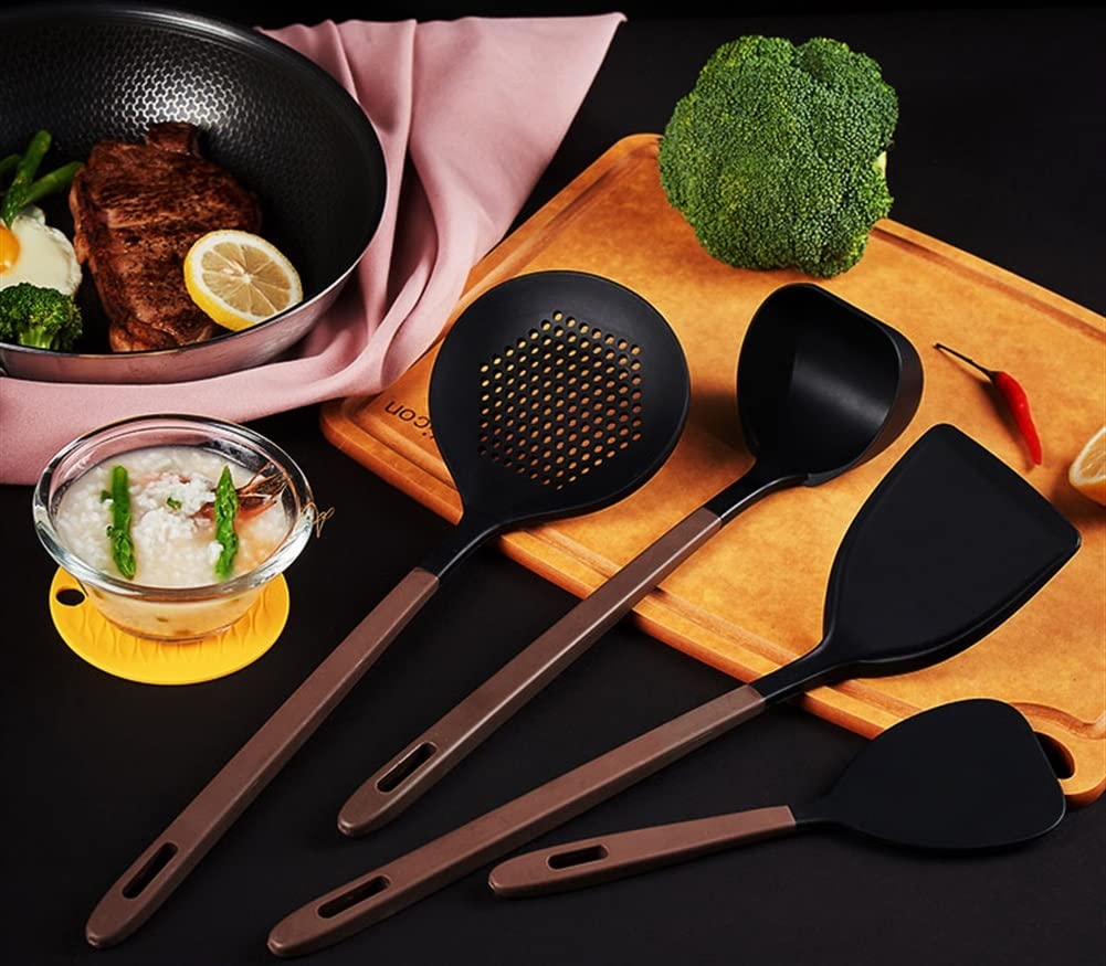 Premium 4-Piece Silicone Cooking Utensil Set with Wooden Handles - Food Grade Kitchen Tools for Baking, Stirring & Serving - Non-Scratch Heat-Resistant Kitchen Gadgets for Pots, Pans & Nonstick Cookware