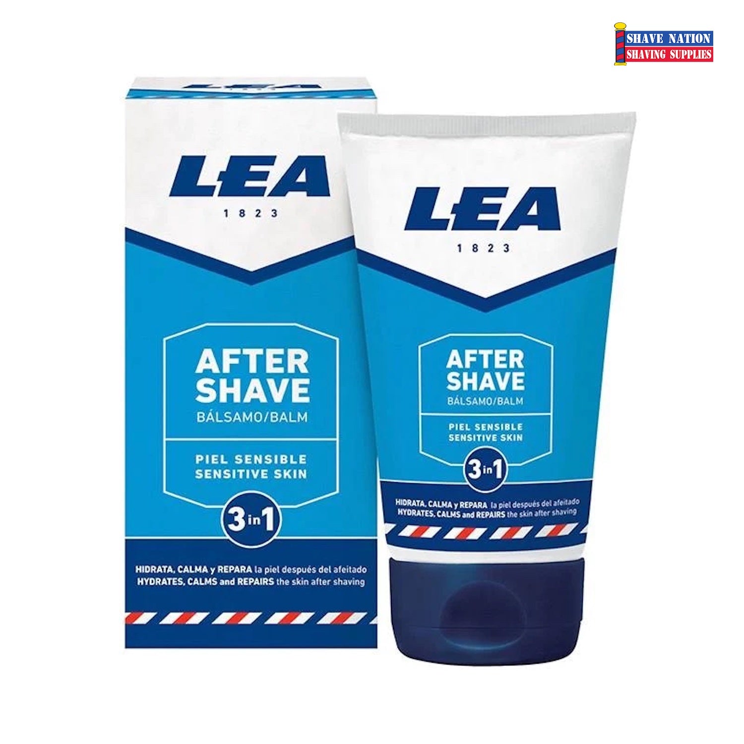 LEA Aftershave Balm for Men - 3-in-1 Post Shave Moisturizer with Soothing Aloe Vera & Vitamin E - Perfect for Sensitive Skin After Shaving, Waxing or Hair Removal