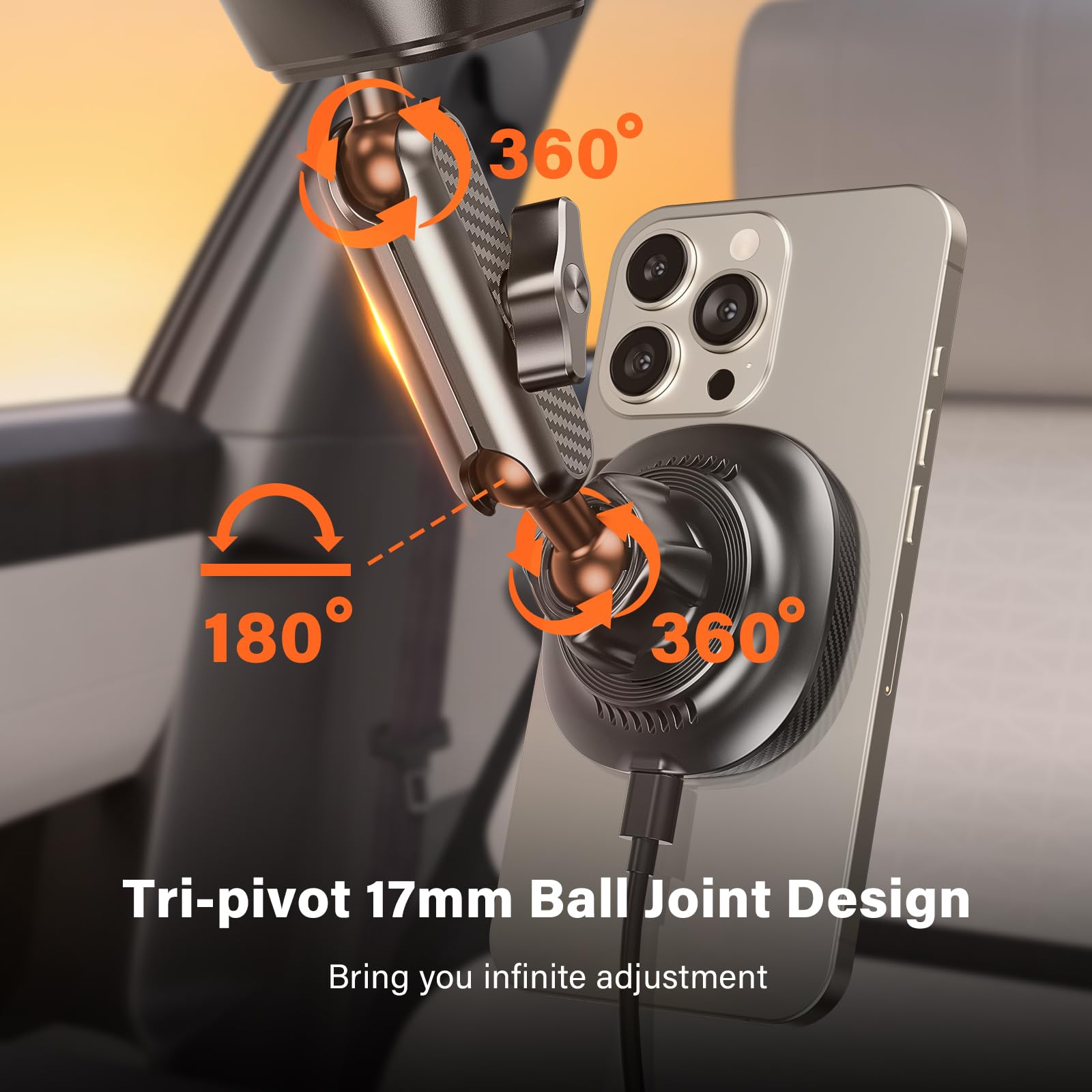 MagSafe Car Mount Charger - Magnetic Wireless Car Phone Holder with Vacuum Suction Cup for iPhone 16/15/14/13/12 Series | Fast Charging, Secure Mount for Driving & Navigation