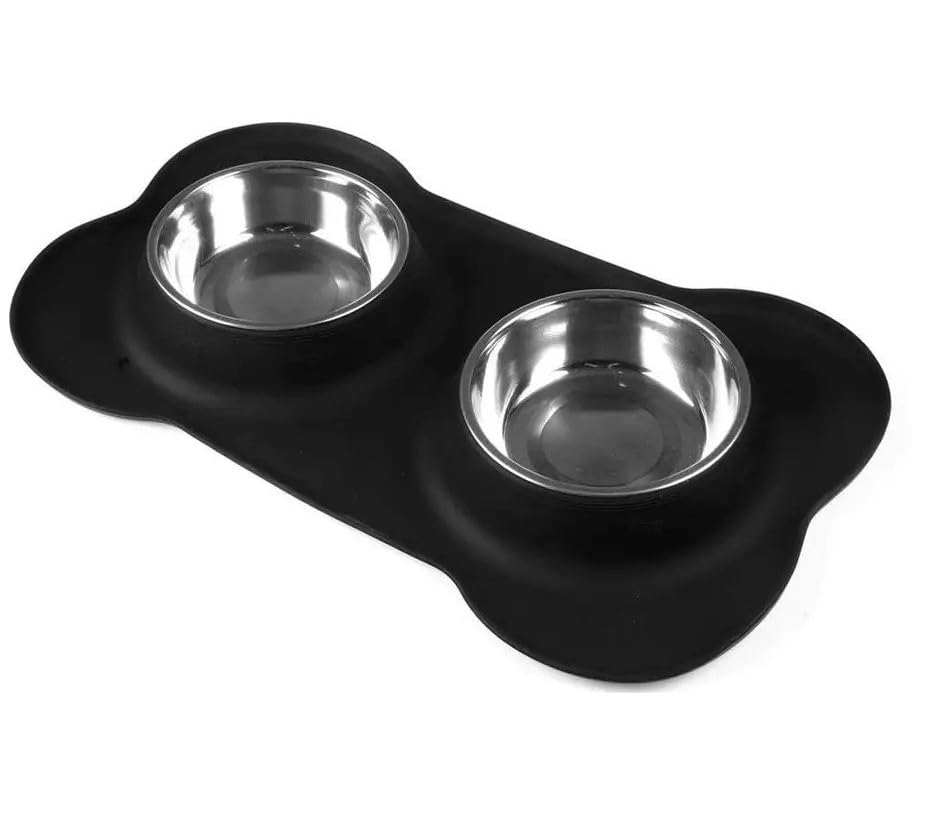 TERXA Non-Slip Pet Bowl Set - Stainless Steel Food & Water Dish for Dogs & Cats - Home & Travel Use