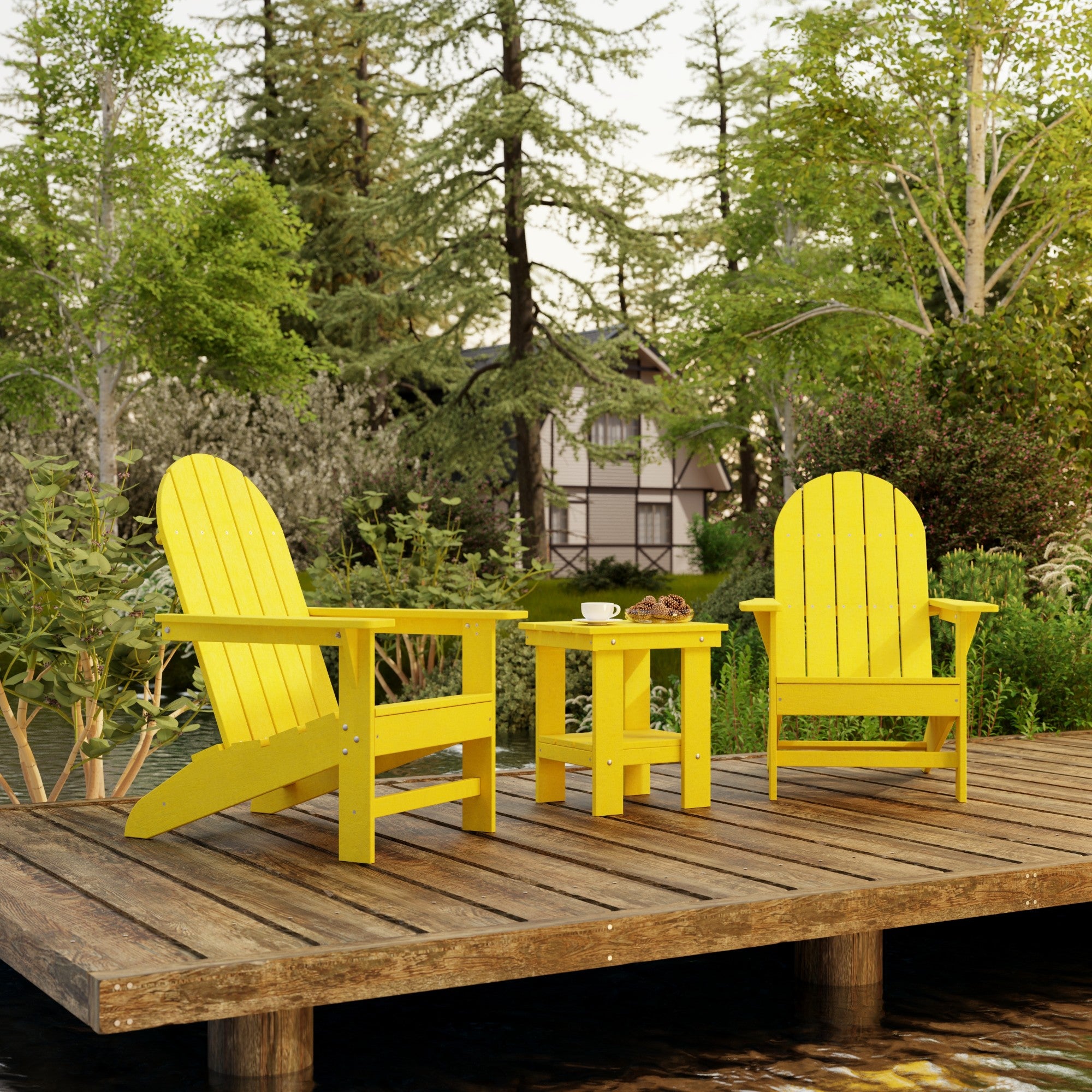 Freedom 3-Piece Traditional Adirondack Chair Set with Side Table - Outdoor Patio Furniture for Garden, Deck, Poolside & Backyard Relaxation