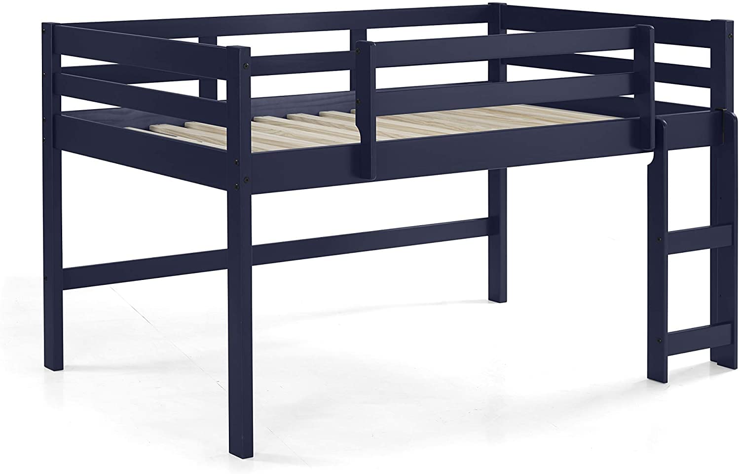 Harper & Bright Designs Low Loft Bed Twin Size Wooden Loft Bed Frame with Ladder for Kids, Navy Blue - Perfect for Small Bedrooms, Kids' Rooms & Space-Saving Solutions