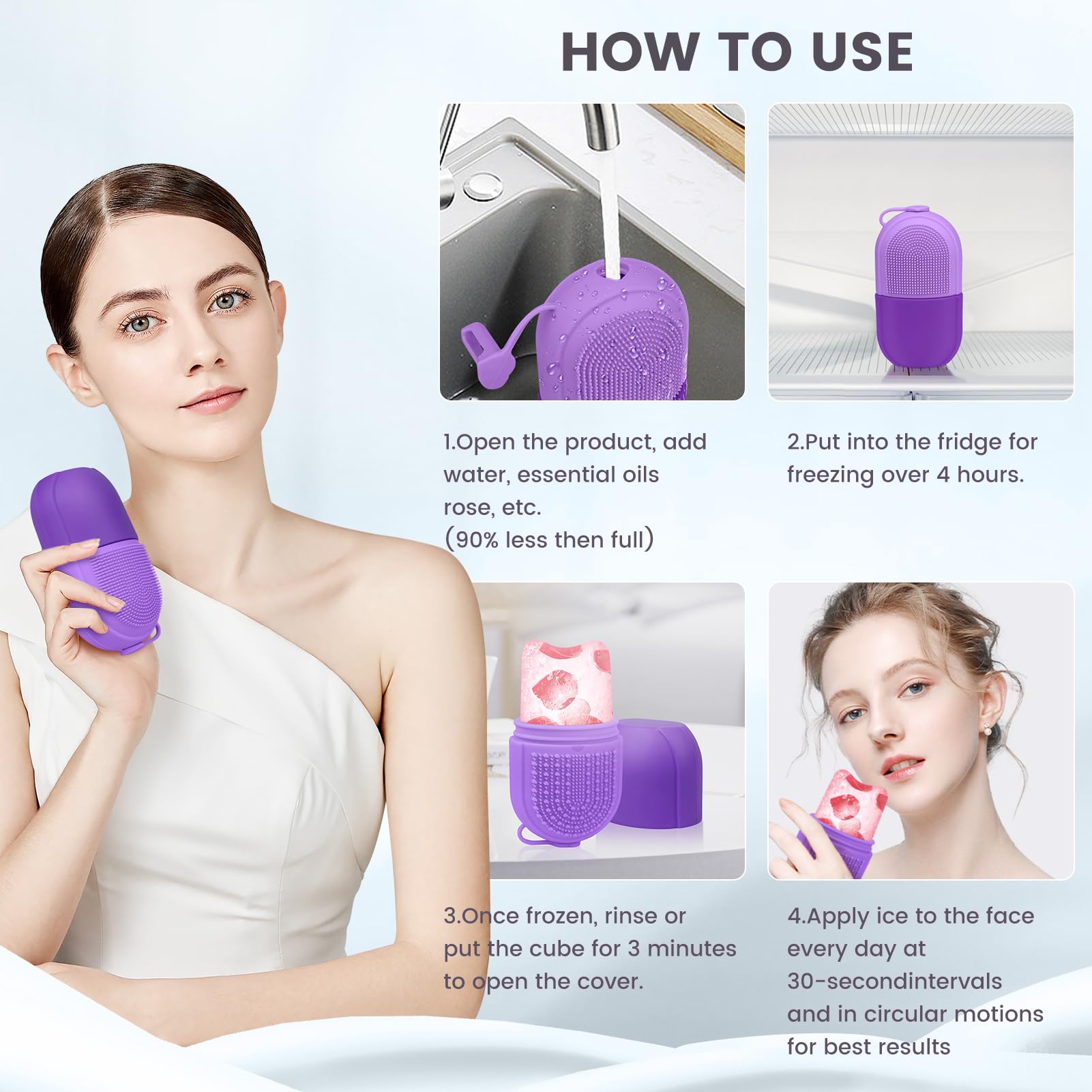 QiqaMole Reusable Silicone Ice Face Roller & Eye Mold - Skin Toner, Puffiness Reducer, Acne Treatment for Glowing Skin (Pink) | Perfect for Morning Routine, Spa Day & Post-Workout Skin Care