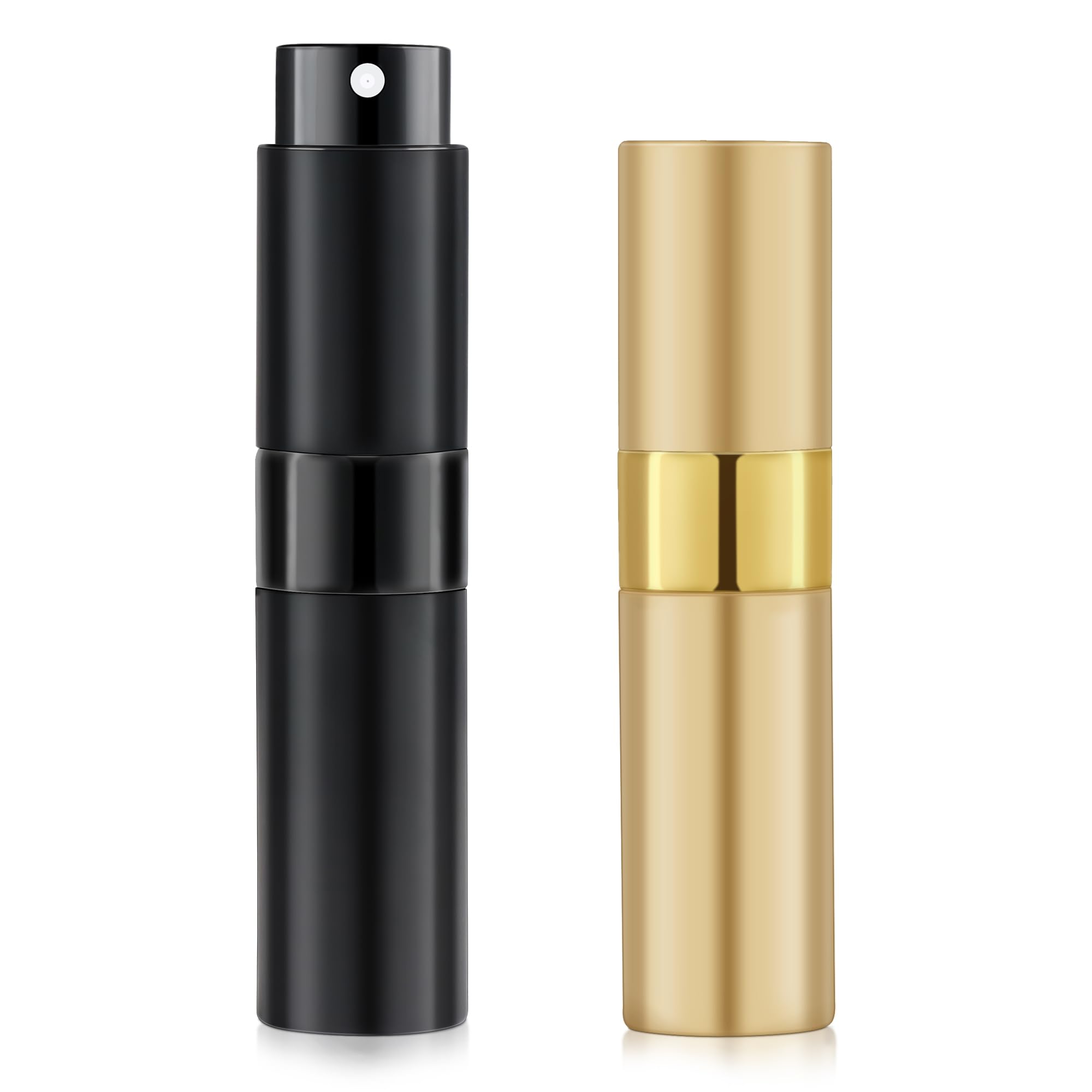8ML Refillable Travel Perfume Atomizer Bottle - Portable Spray Bottle for Women & Men (Black & Gold, 2 Pack) | Perfect for Easter Baskets, Airplane Travel & On-the-Go Fragrance Touch-Ups