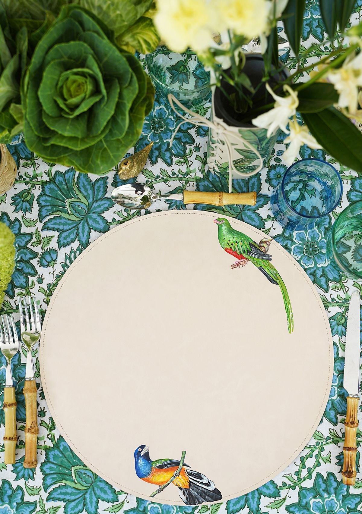 Bird and Olive Placemats Set of 2 - Elegant Table Mats for Dining, Kitchen Decor, and Home Entertaining