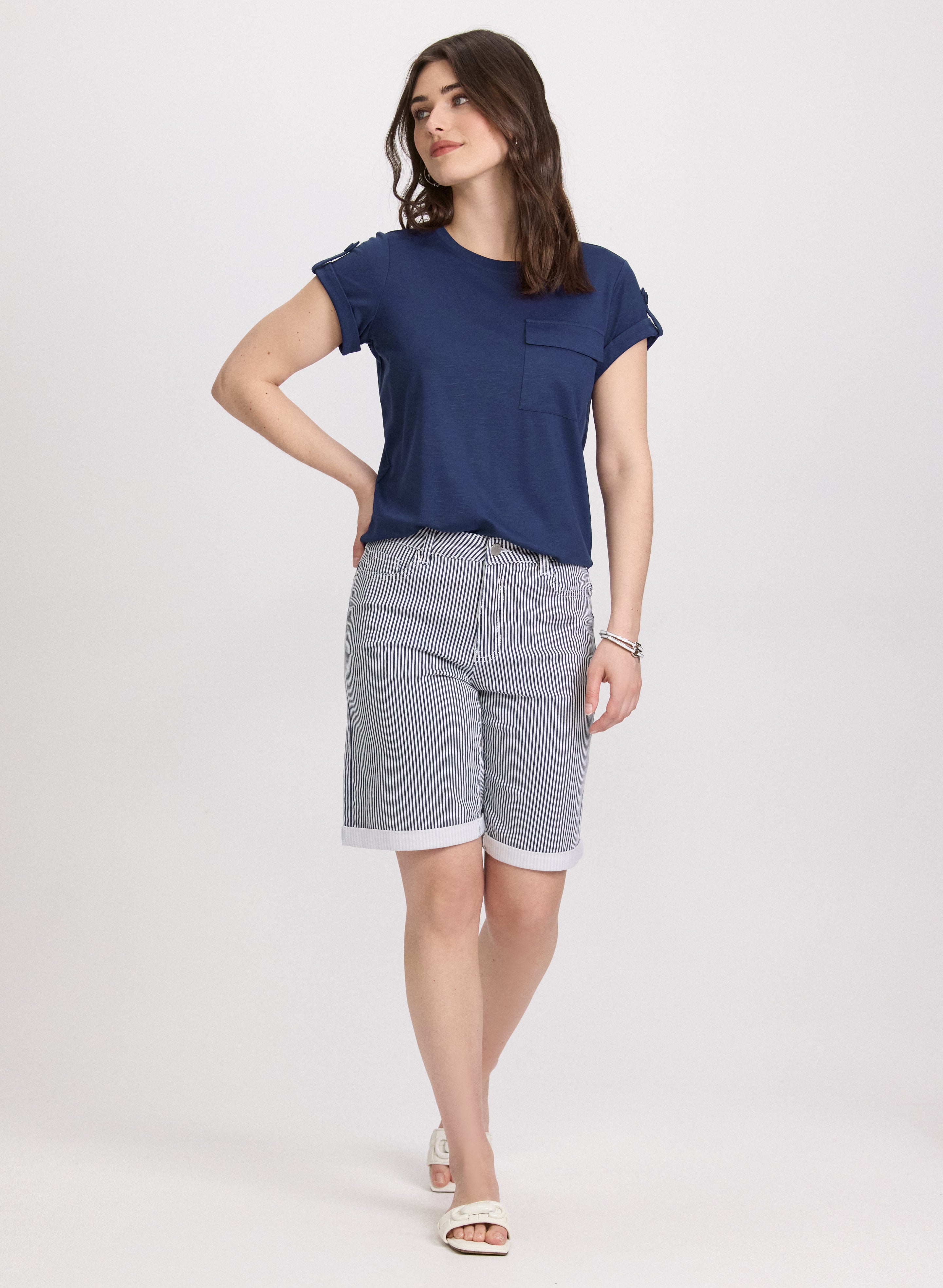 Cuffed Sleeve T-Shirt for Women | Comfortable Casual Short Sleeve Top | Perfect for Everyday Wear, Outings & Layering