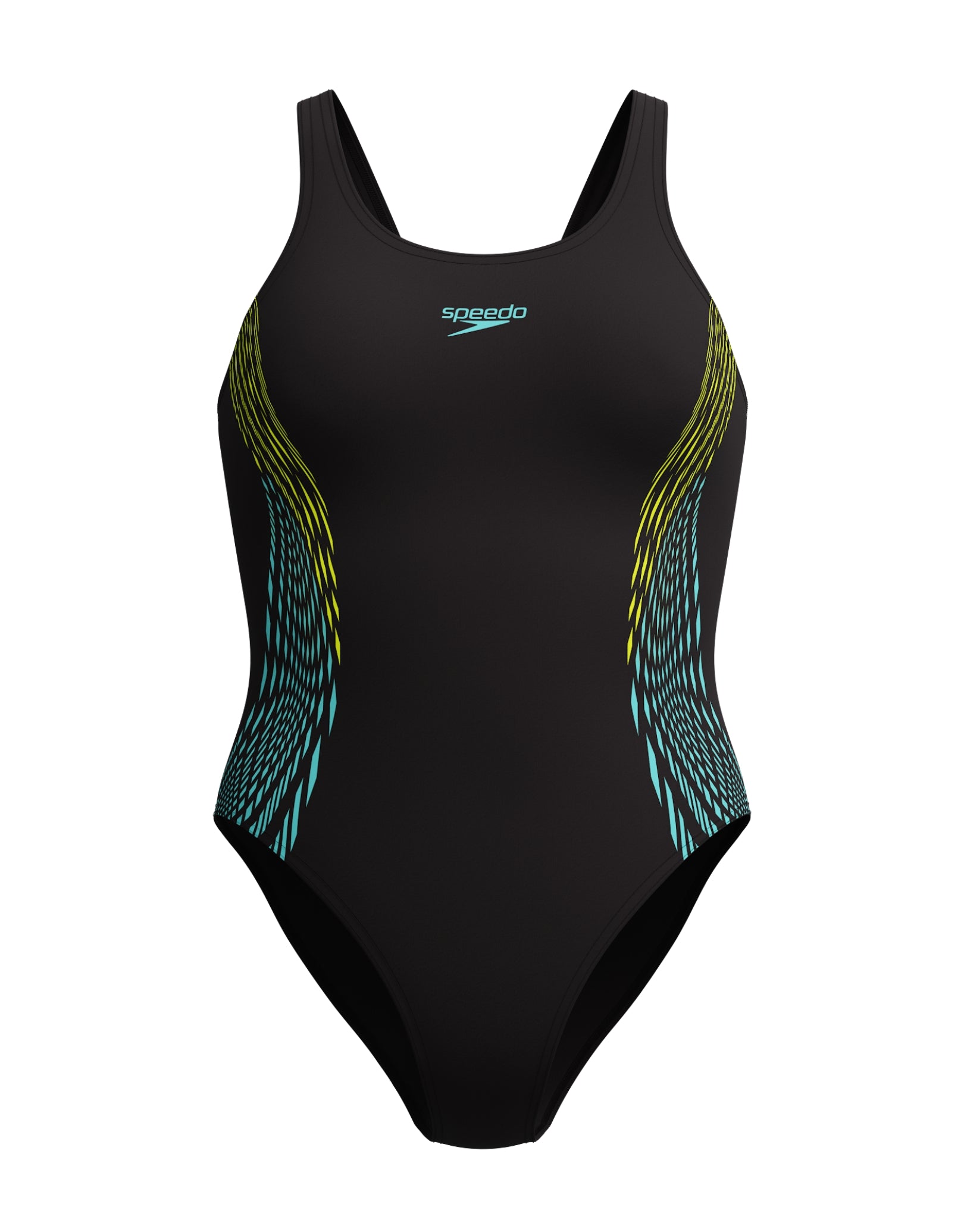 High-Quality Placement Muscleback Swimsuit - Black & Yellow Color - Perfect for Swimming, Beach Vacations & Summer Water Sports
