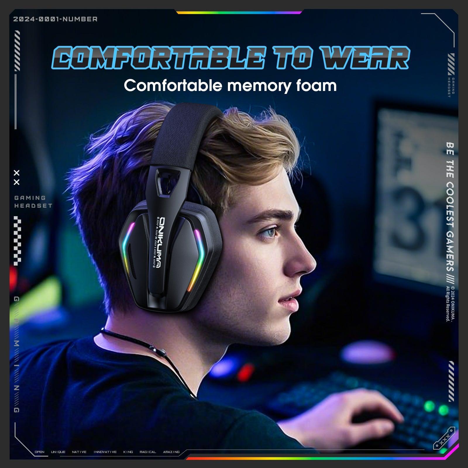 ONIKUMA GT826 Gaming Headset with Microphone - 2.4GHz Wireless/Bluetooth/Wired 3 Modes - Lightweight Over-Ear Headphones for PC, PS5, Xbox, Mobile Gaming & Online Meetings