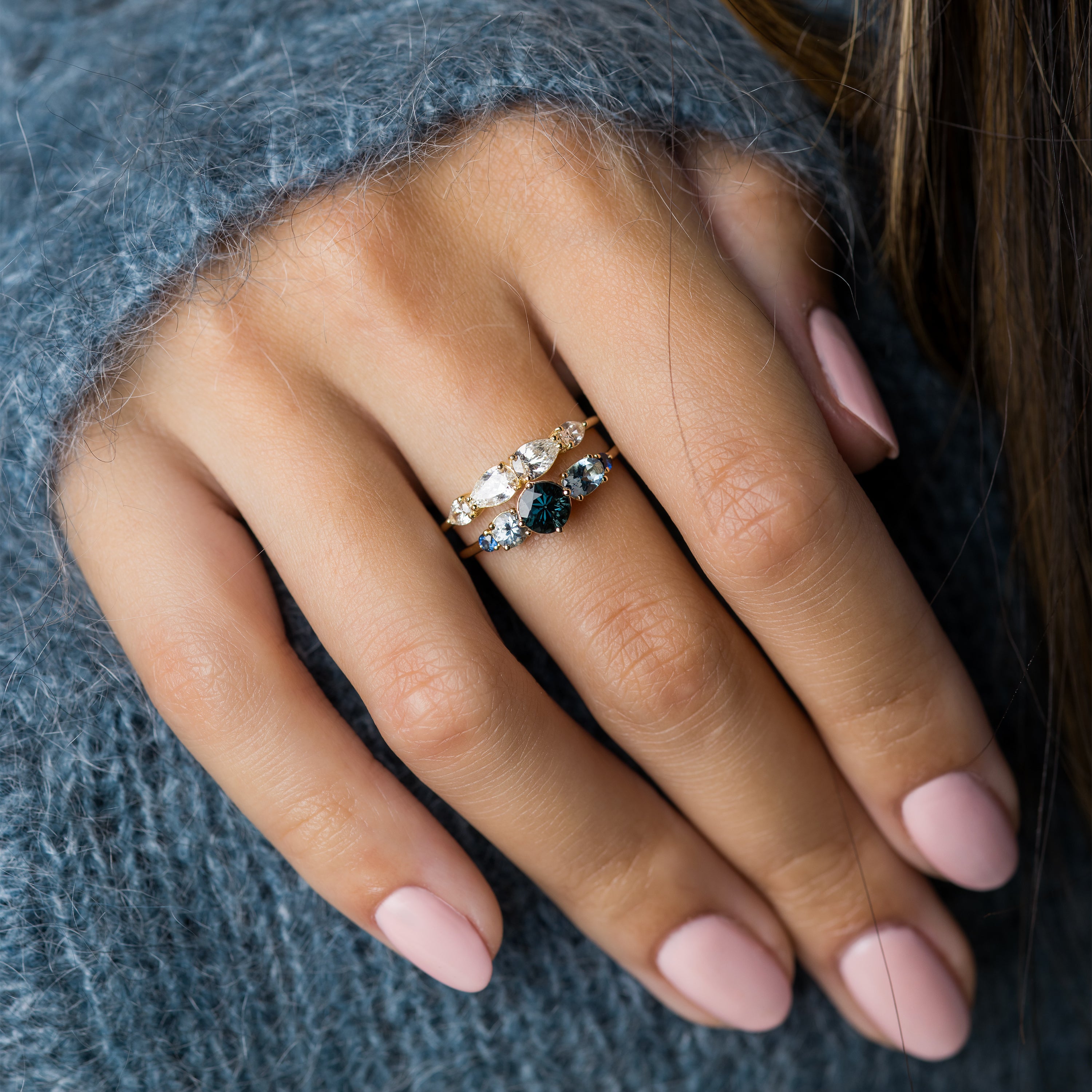 Exquisite Deep Sea Blue Spinel Linear Cluster Ring – Elegant Jewelry for Women, Perfect for Weddings, Parties & Special Occasions