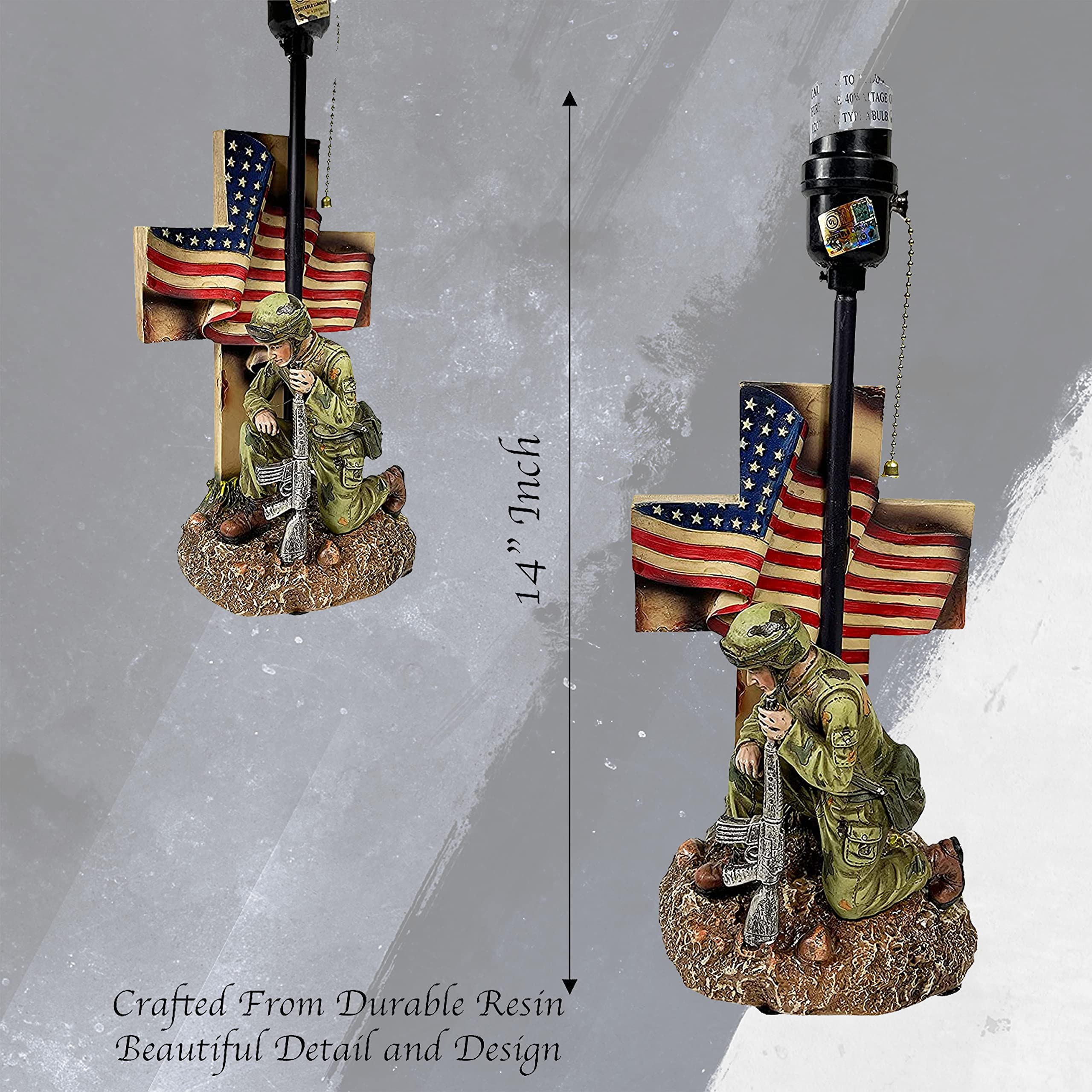 Urbalabs Western Army Hero USA Cross Flag End Table Standing Lamp - Nightstand, Living Room, Bedroom & Office Decor - Patriotic American Theme for Home & Workspace