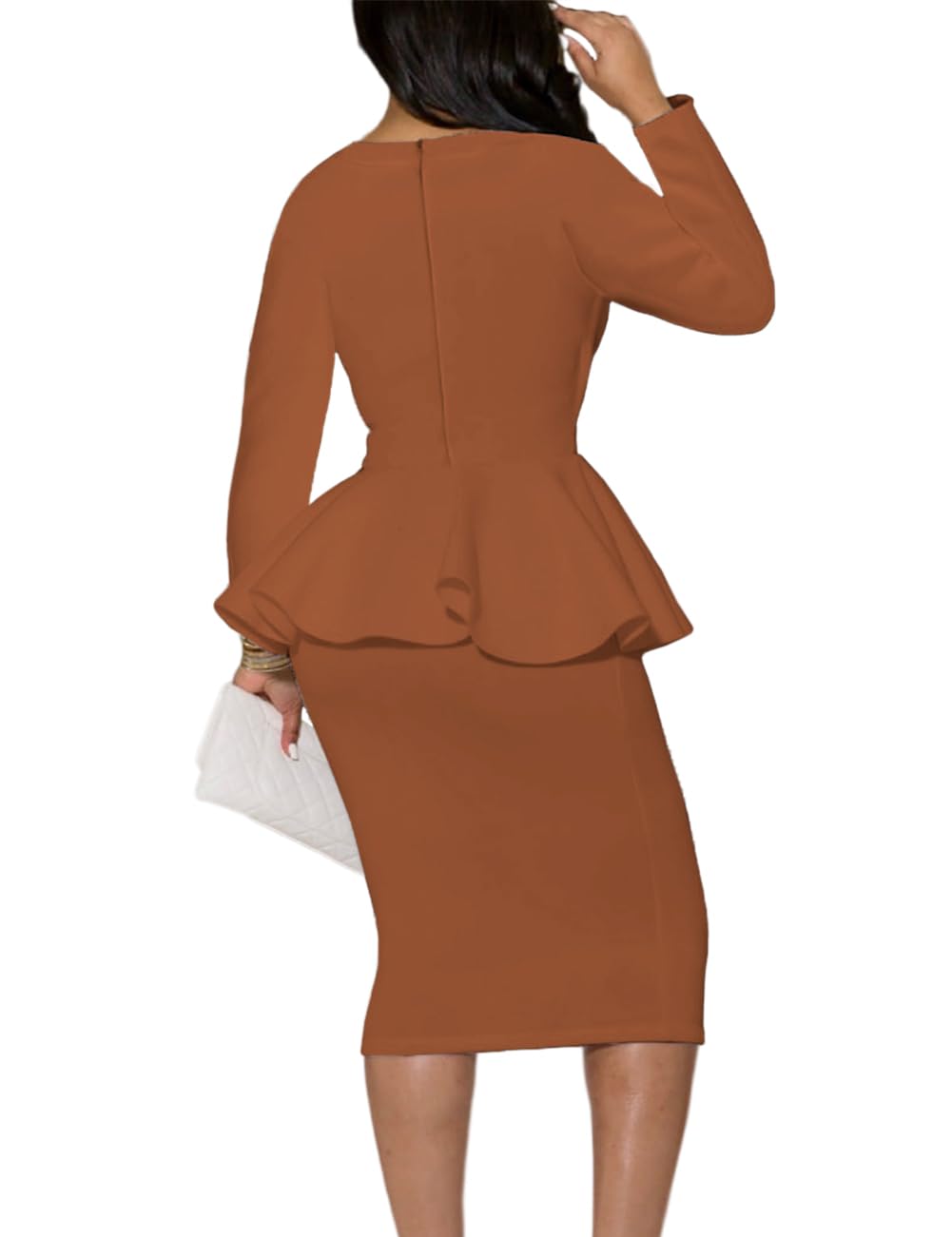 MAYFASEY Women's Vintage Ruffle Peplum Dress - Church, Office, Cocktail Party & Work Wear | Elegant Knee-Length Pencil Dress for Business & Special Occasions