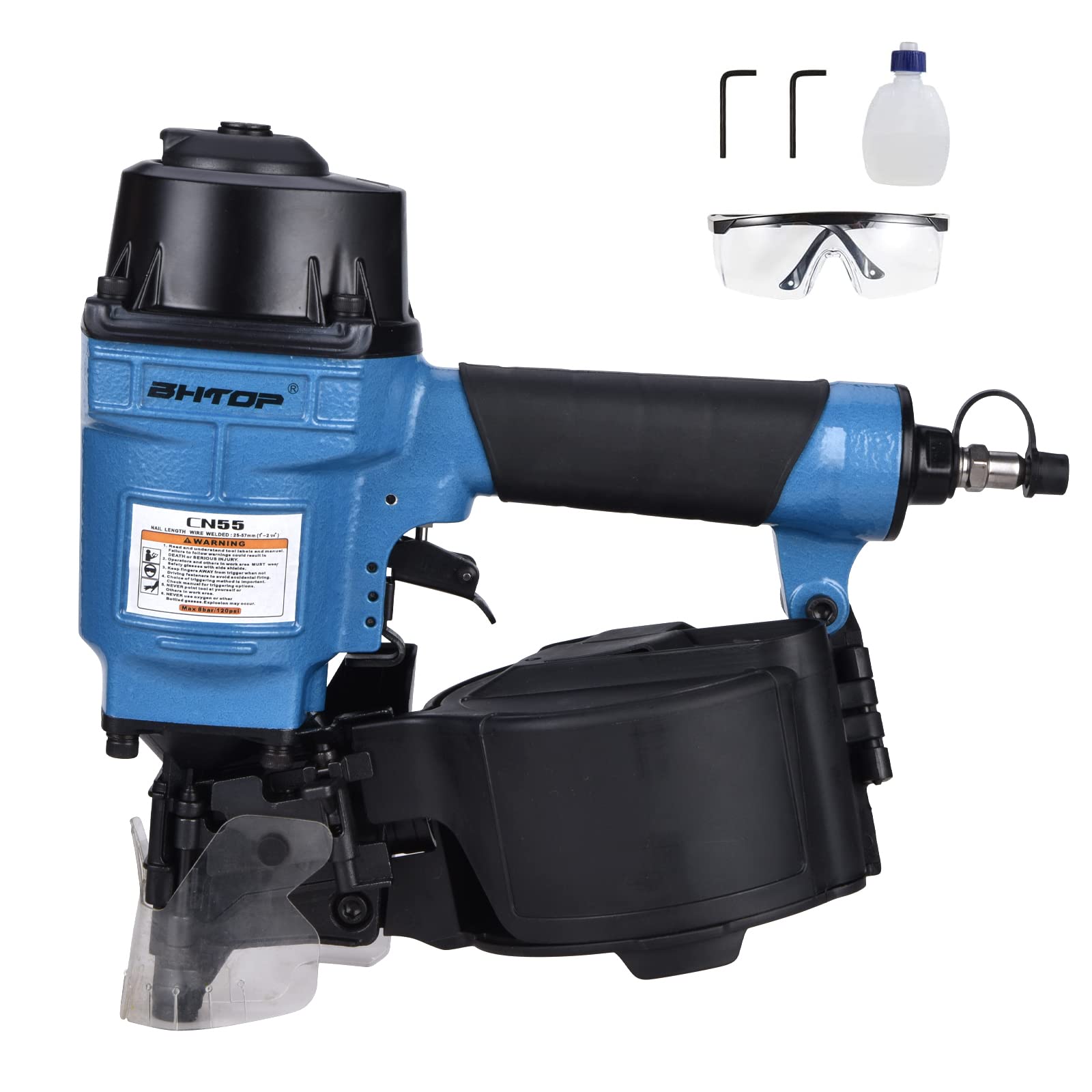 BHTOP CN55N 15 Degree Pneumatic Coil Nail Gun - Professional 1-1/4