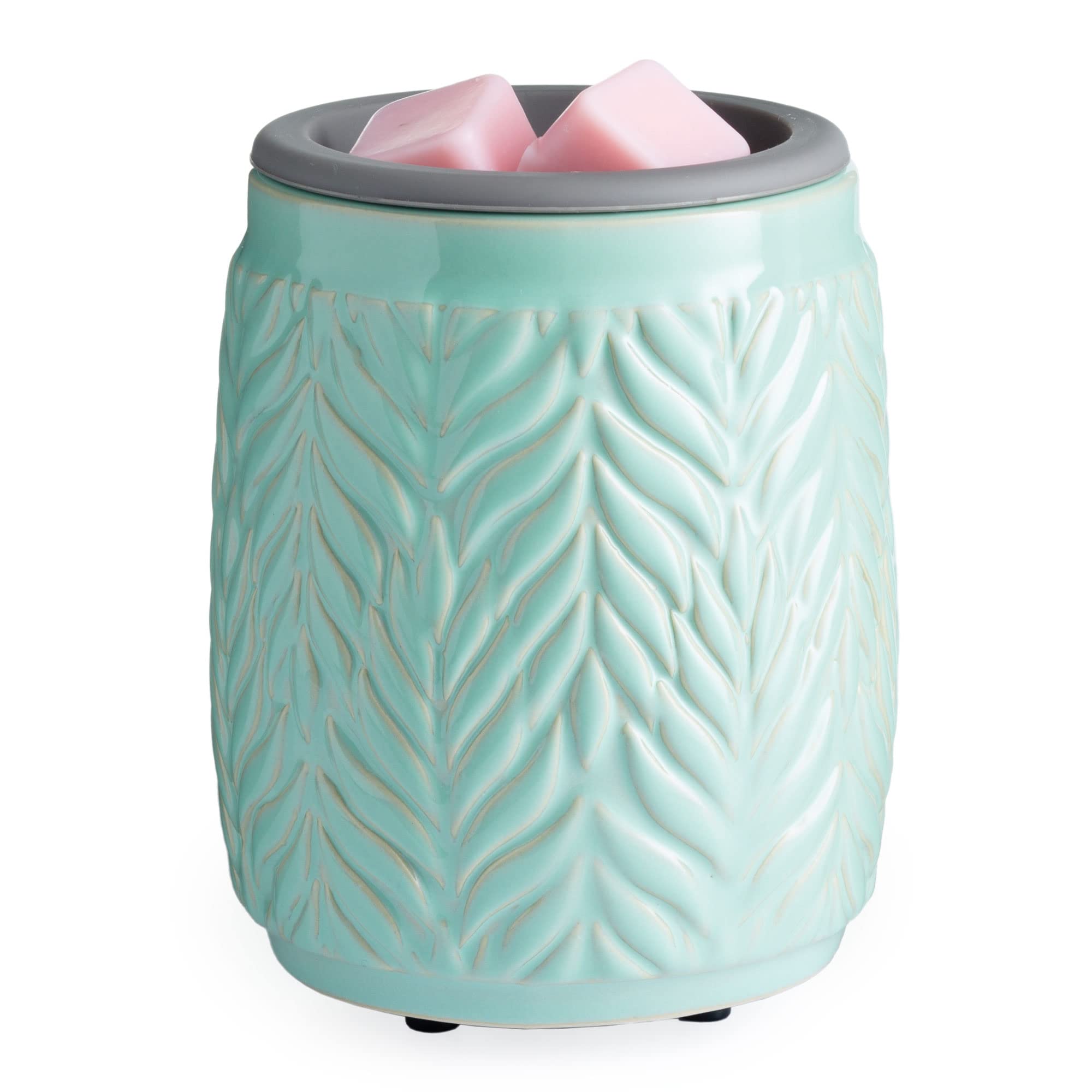 Ceramic Wax Melt Warmer with Silicone Dish - Mint Tropical Leaves Design for Scented Wax Melts, Cubes & Tarts | Home Fragrance, Aromatherapy & Relaxation Gift Idea