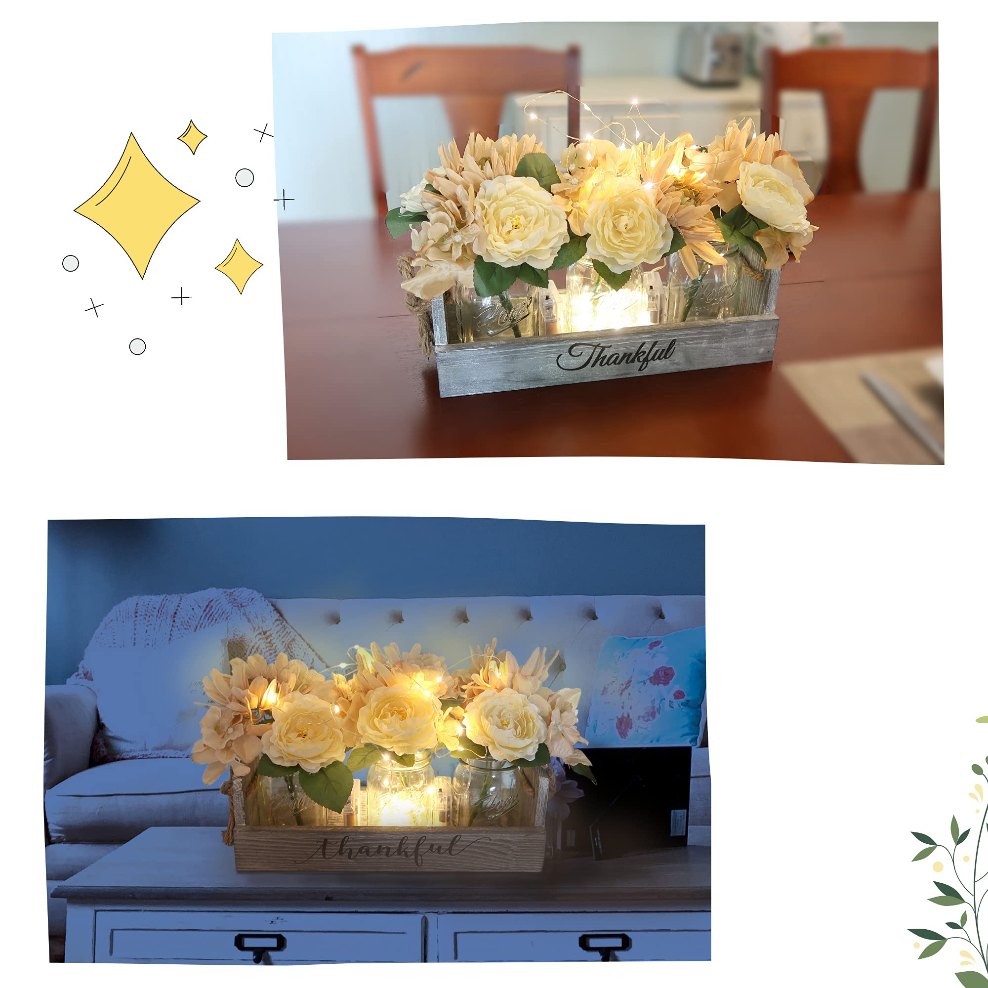 LED Fairy Lights Table Centerpiece - Elegant Dining Room Decor, Kitchen Utensil Holder, Coffee Table Display, Mantle & Home Decor | Perfect for Weddings, Parties & Holiday Decorations