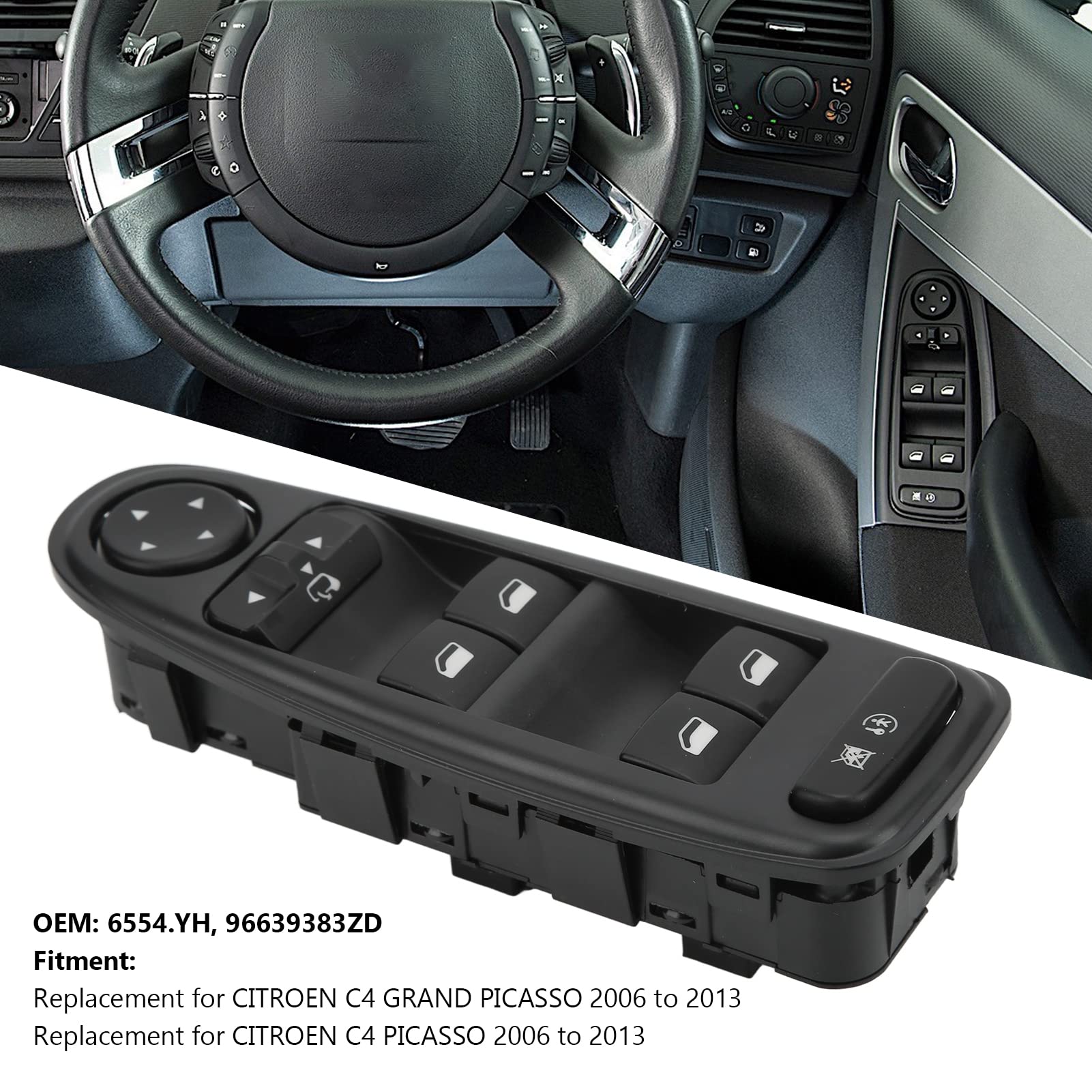 Power Window Switch Replacement 6554.YH - Compatible with Multiple Car Models - Durable Electric Window Switches for Smooth Operation - Ideal for DIY Auto Repairs & Window Mechanism Upgrades