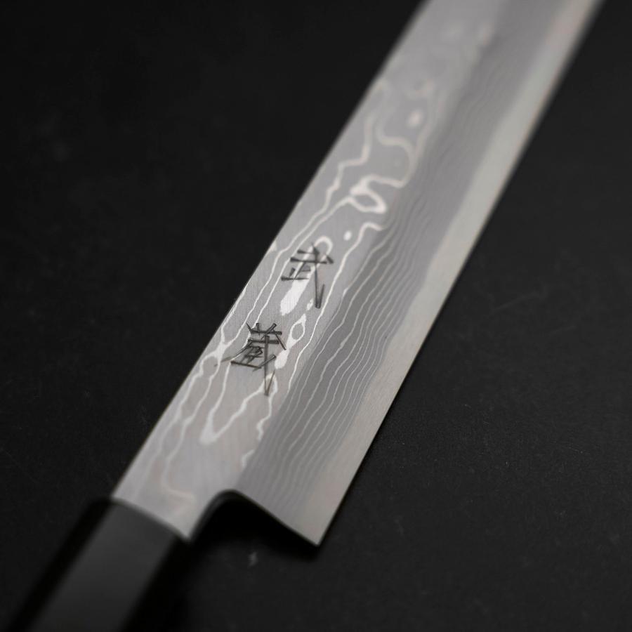 Premium Yanagiba Sushi Knife - Blue Steel #1 Suminagashi Blade with Buffalo Ebony Handle & Sheath (330mm) - Perfect for Sushi Chefs & Japanese Cuisine Lovers
