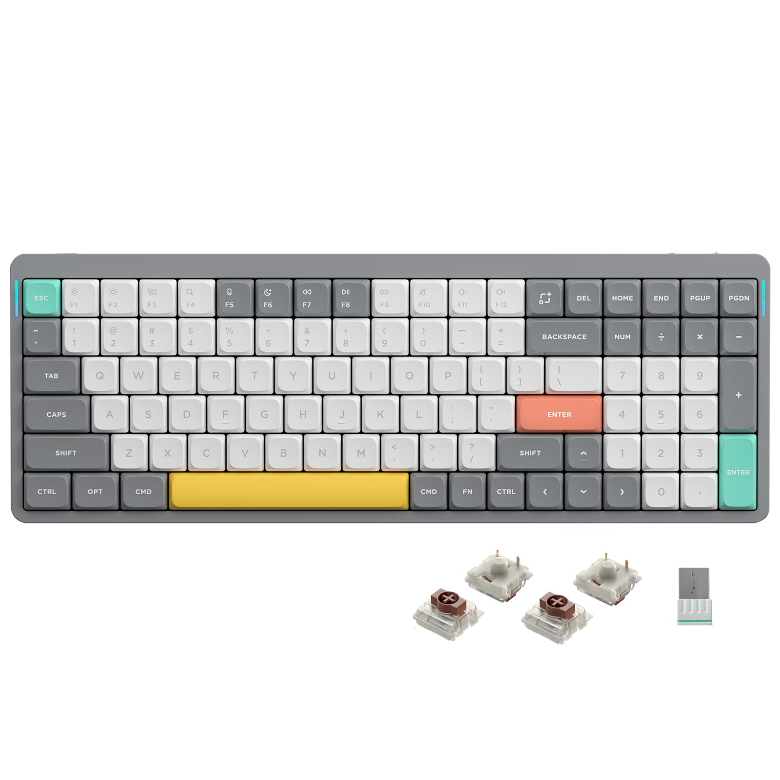 Nuphy Air96 V2 Wireless Mechanical Keyboard - 100 Keys Gaming Keyboard with Bluetooth 5.1, 2.4G & Wired Connection for PC, Laptop, Windows & Mac - Grey Gateron Brown Switch - Perfect for Office Work, Gaming & Programming